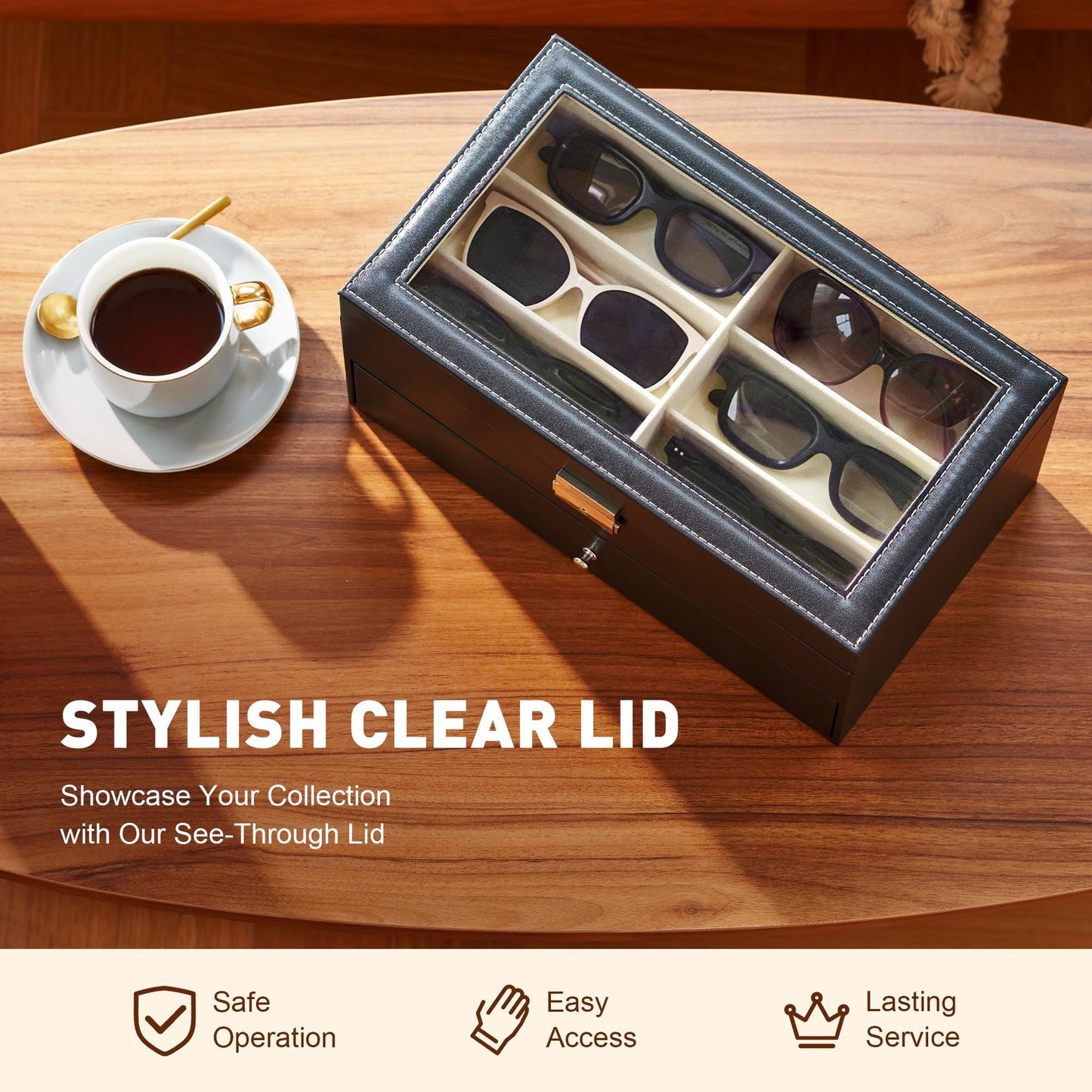 CO-Z Leather Multi Sunglasses Organizer Box for Women Men, Eyeglasses Eyewear Display Case, Sunglass Glasses Storage Box (12 Slot)