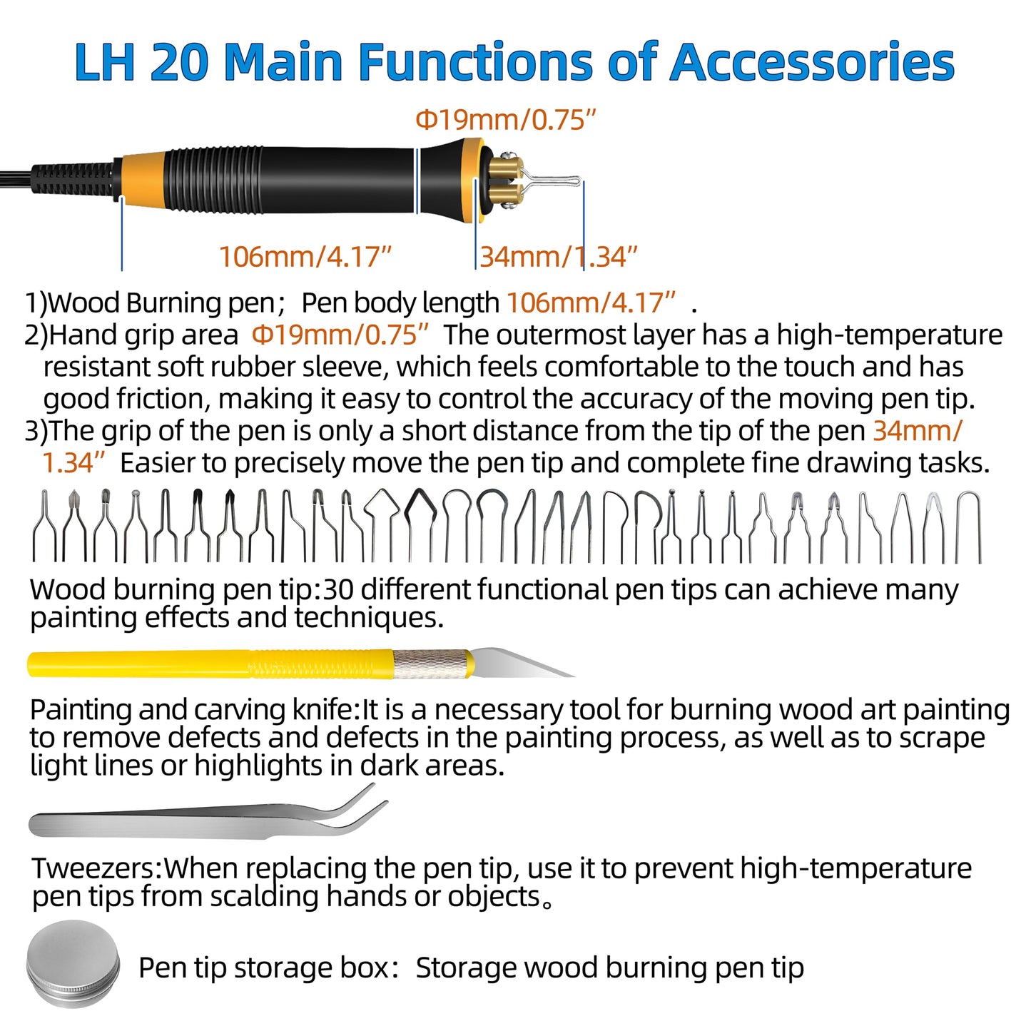 FIRElood LH20 Wood Burning Kit,Wood Burning Tool, Adjustable Temperature Wood Burner Kit,professional wood burning kit for Adults Beginners Craft,pyrography pen Comes With 30Pyrography Wire Tips