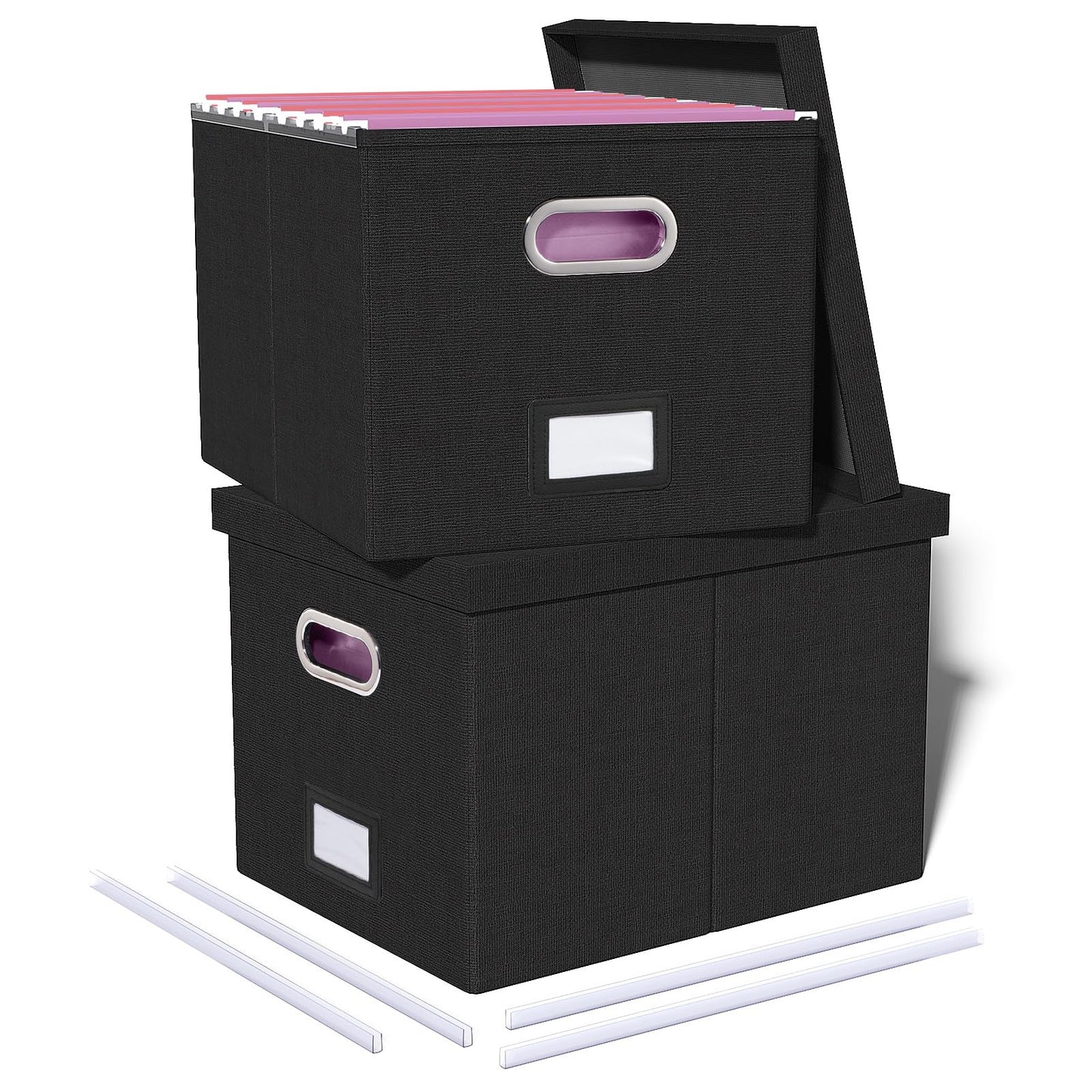 Oterri File Box with Lid, Letter/Legal Size Filing Cabinet, File Folder Organizer Box, Filing Box for Hanging File Folders, File Storage Box with Lid, 2 Packs, Black (No Folders)