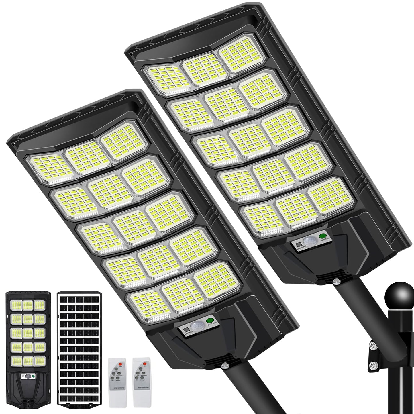 Willmind Solar Street Lights Outdoor: Motion Sensor Lights with 3 Modes 2000W, Remote Control, IP65 Waterproof, Dusk to Dawn, 2500LM, Security Lights, for Outside Parking Lot Yard Garage, 2 Packs