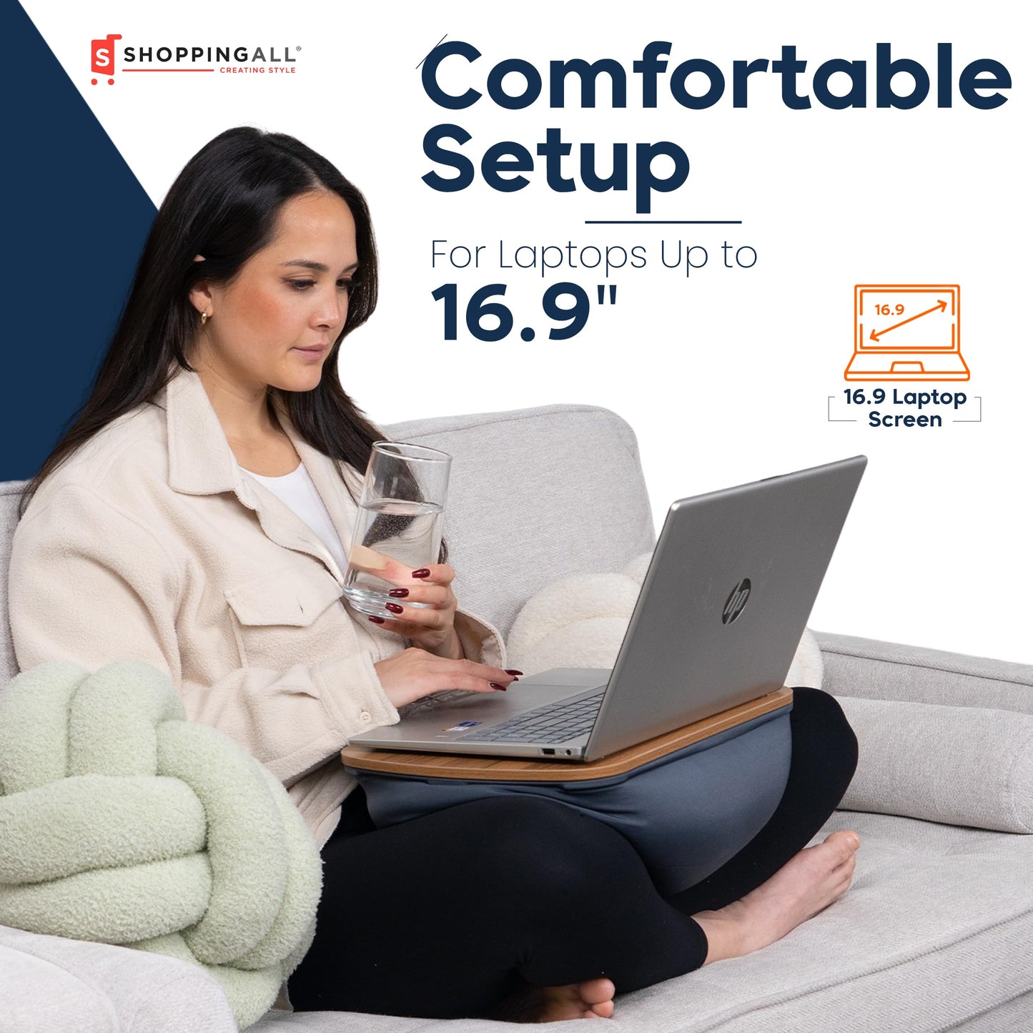 SHOPPINGALL Lap Desk Beanbag Cozy Book Stand for Reading Cushion Pillow Stand Compatible with Laptop and Tablets - SA-LDB-Gray
