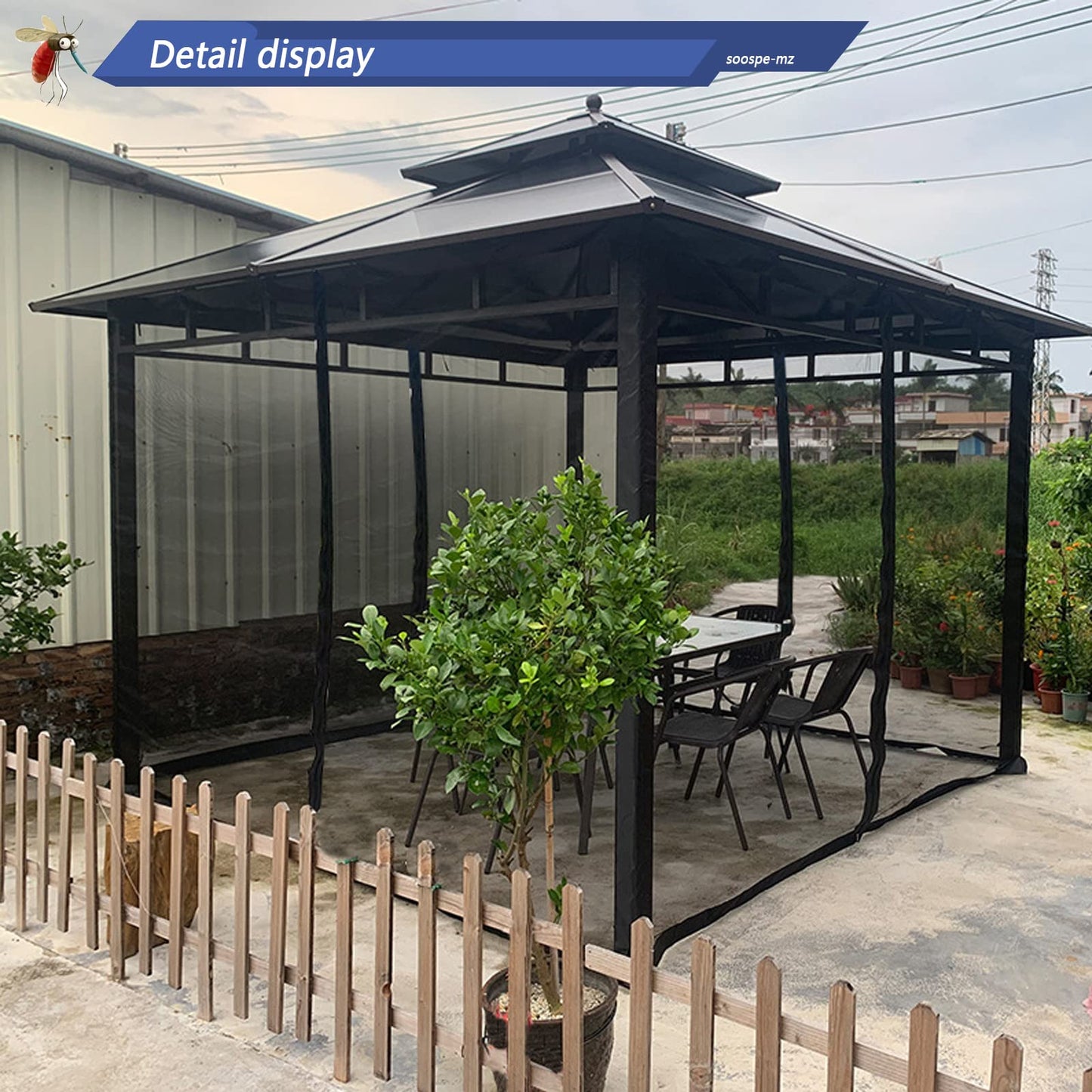 10x10 Gazebo Replacement Mosquito Netting, 4-Panel Sidewall Screen with Zipper Universal Black (10'x10')