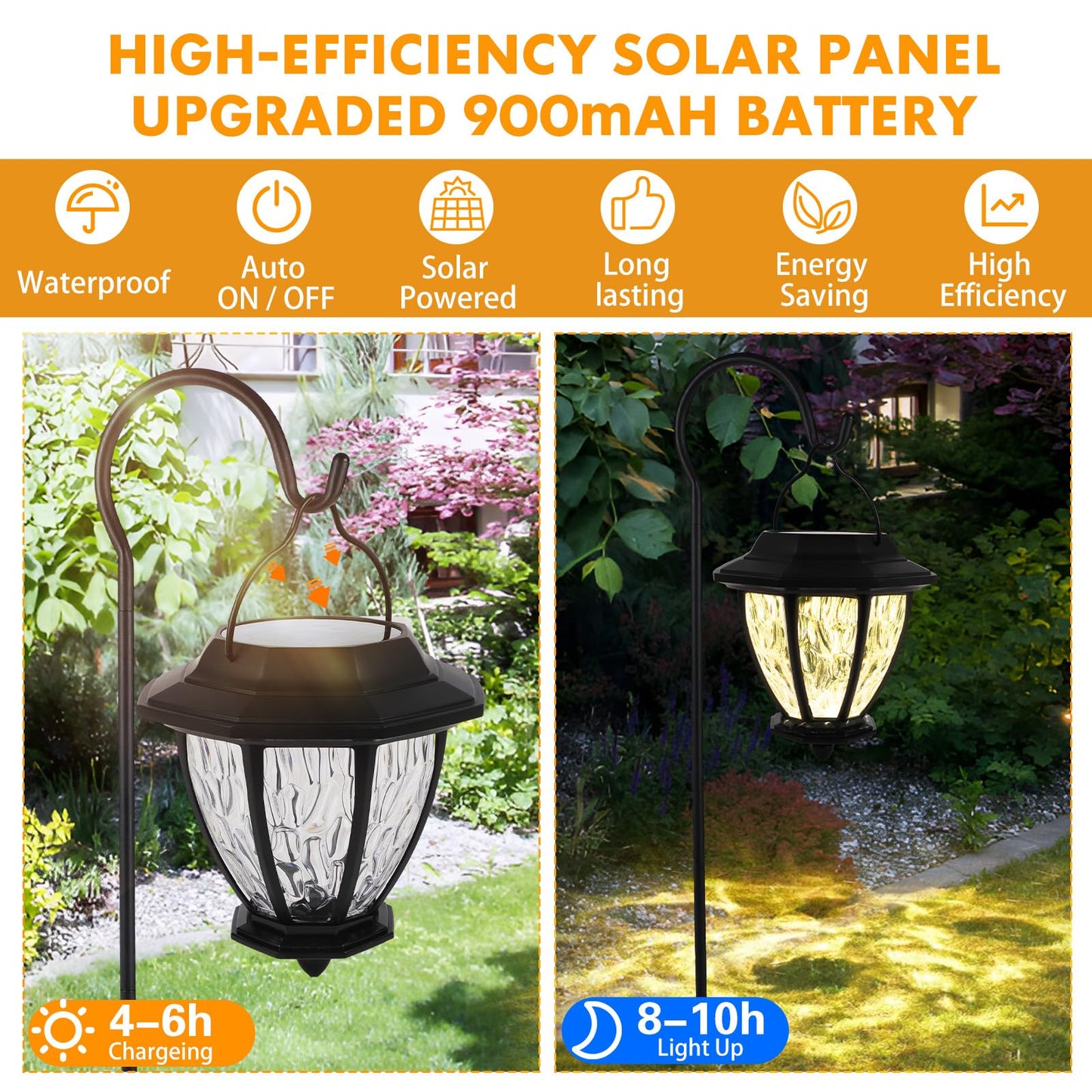 Solar Lantern Outdoor 2 Pack Hanging Solar Lights,Garden Waterproof Decorative with Wall Mount Kit and Shepherd Hook for Porch Lawn Patio Pathway Garden Wall Gifts for Mother's Day