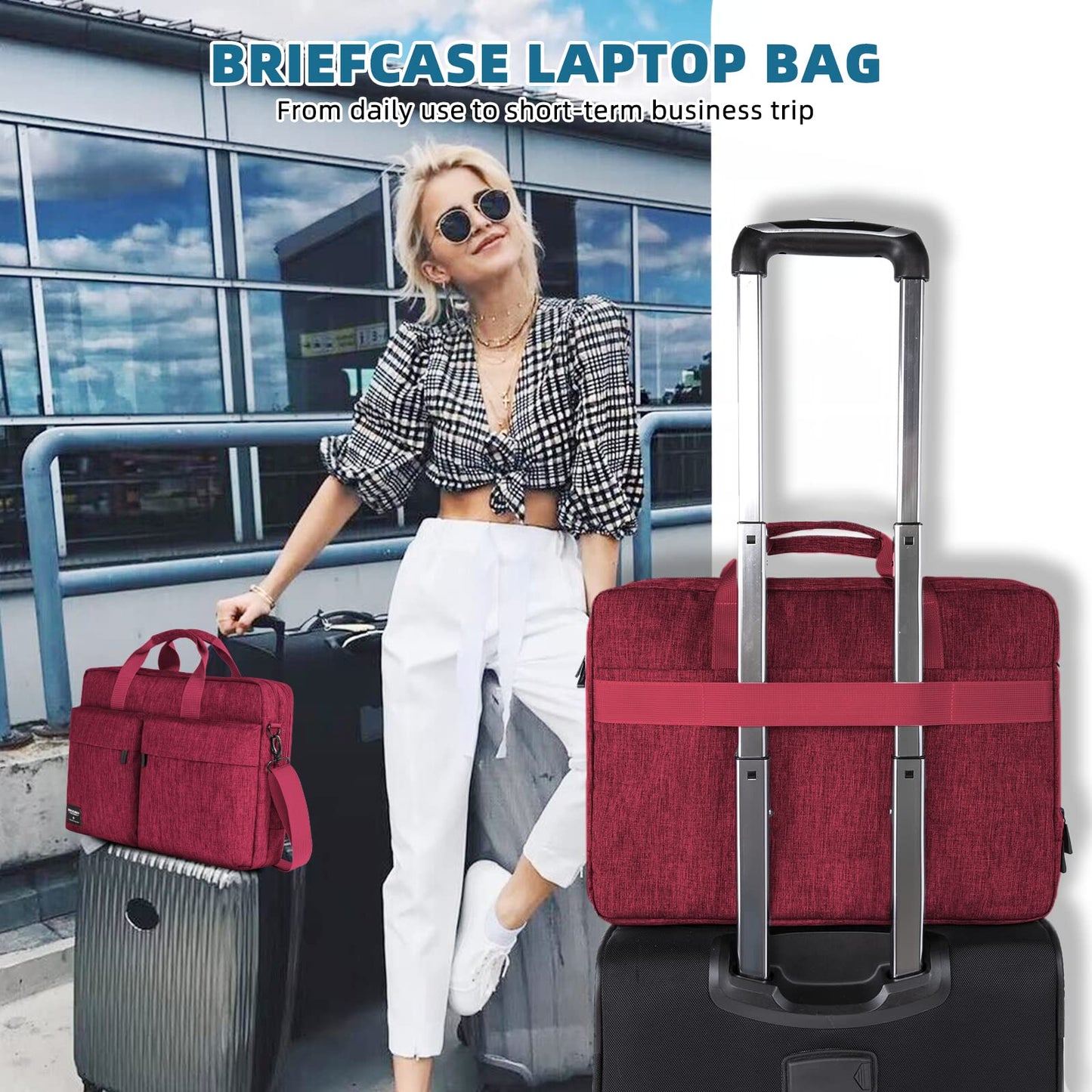 KINGSLONG 17.3 inch Laptop Briefcase Bag for Men Women, Laptop Shoulder Bag with Shoulder Strap, Water Resistant Business Crossbody Bag, Computer Bag for Asus Acer Dell Thinkpad, Red
