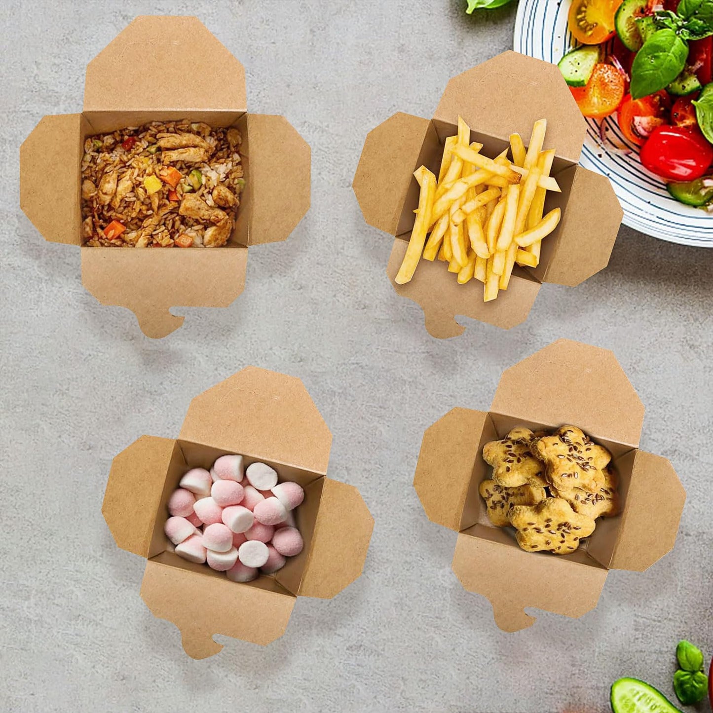 100 Pack Takeout Boxes, 25 oz Chinese Take Out Food Container, Kraft Paper Small To Go Box, Recyclable Food Pails for Meal, Party, Restaurants,Food Service,Grease Resistant