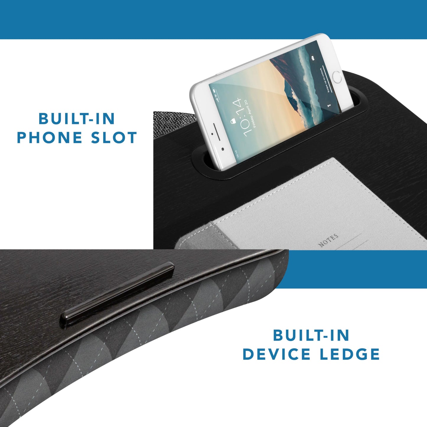 LapGear Designer Lap Desk with Phone Holder and Device Ledge - Gray Argyle - Fits up to 15.6 Inch Laptops - Style No. 45438