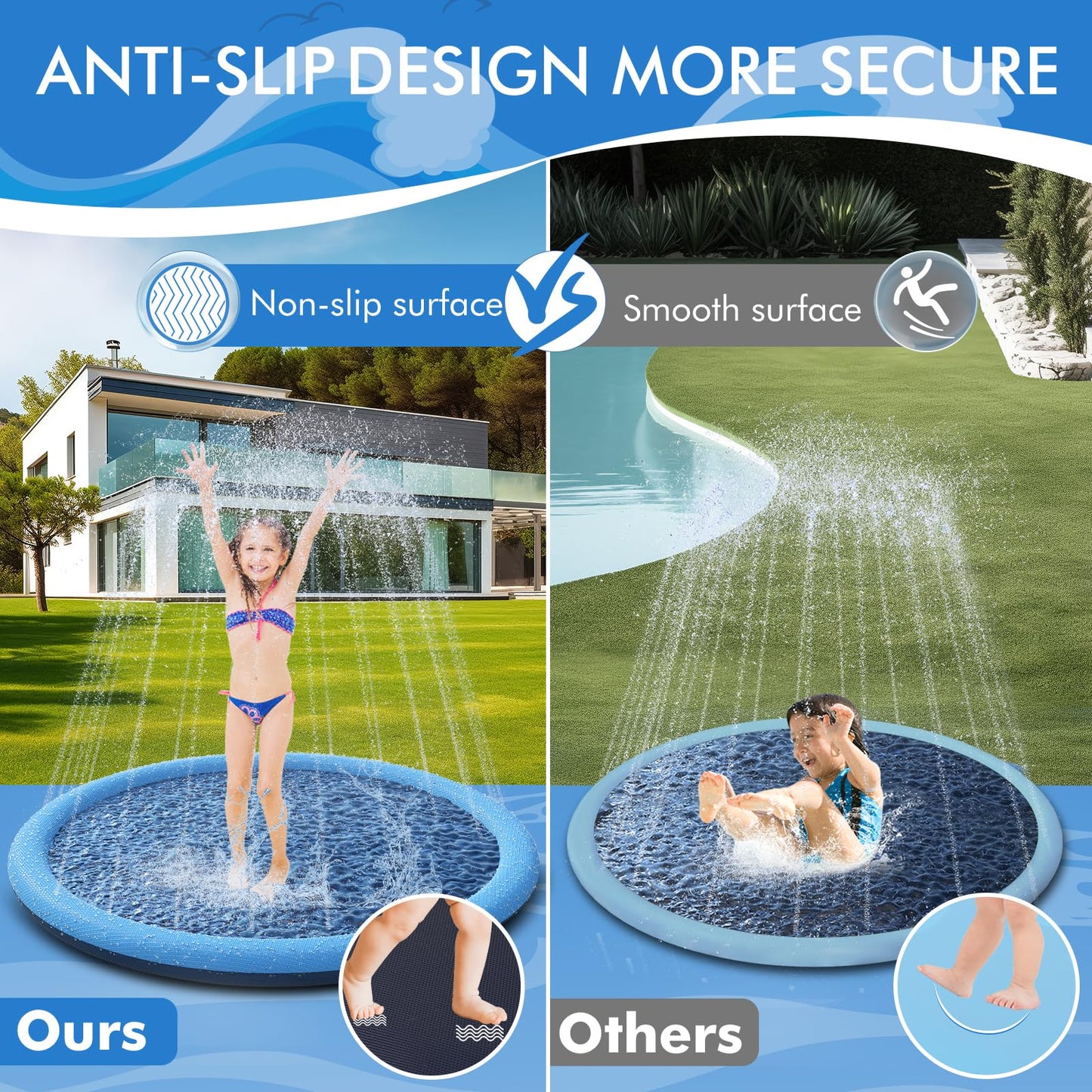YAUNGEL Splash Pad for Dogs, 67in Non-Slip Splash Pad 0.55mm Thickened Durable and Foldable Dog Pool Inflatable Summer Outdoor Water Play Mat Toys for Dogs