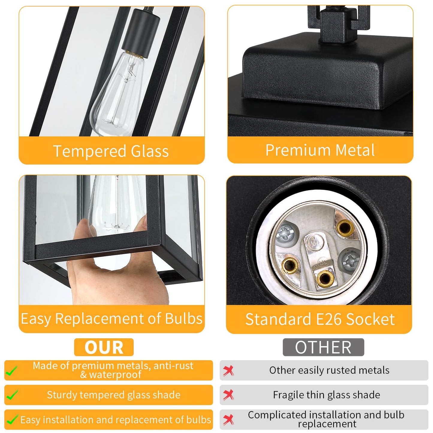 15'' Outdoor Pendant Light, Modern Outside Chandelier Outdoor Hanging Lantern Light, Matte Black with Clear Glass, Exterior Pendant Lighting Fixture for Porch, Yard, Gazebo, 1Pack