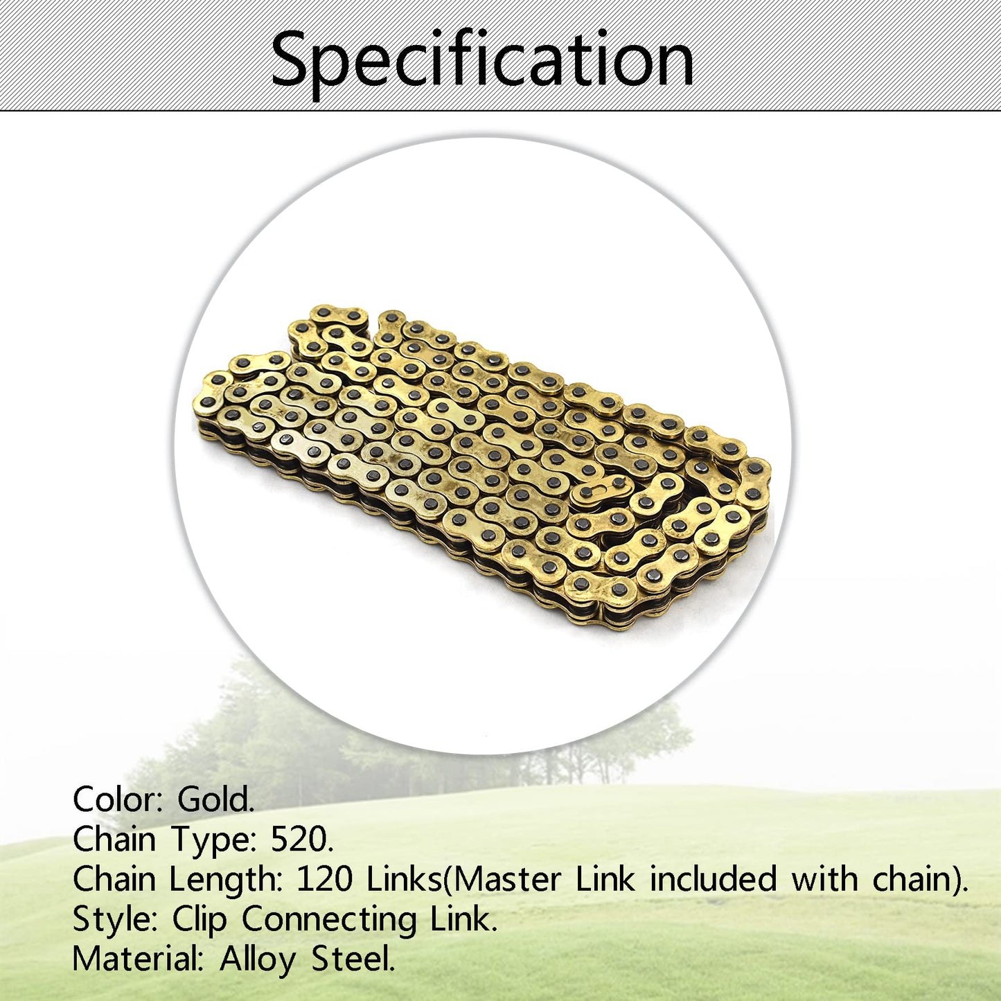Gold 520 O-Ring Drive Chain 120 Links Replacement for Honda Suzuki 520 X 120 with Masterlink