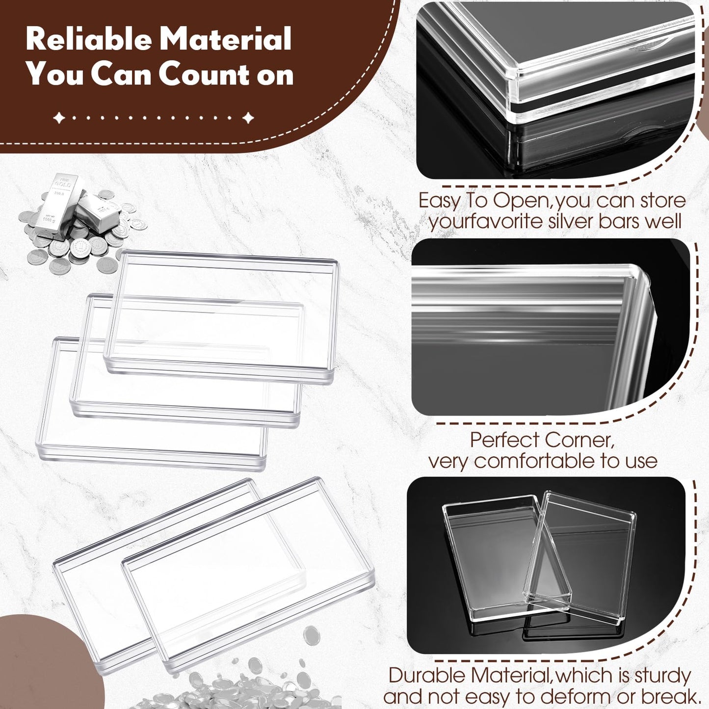 Ctosree 10 Pcs 10 oz Silver Bar Holder 10 oz Silver Bar Storage Case Clear Silver Bar Case Acrylic Storage Container Fit Silver Bar Box for Silver Bar