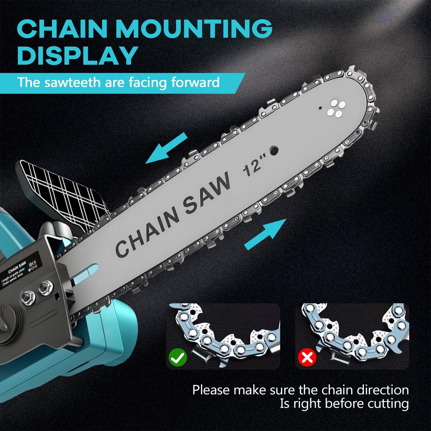 Cordless Chainsaw for Makita 18V Battery, 12 Inch Mini Chain Saw with Security Lock, 1000W Handheld Electric Chainsaw for Wood Cutting, Tree Trimming (Without Battery)