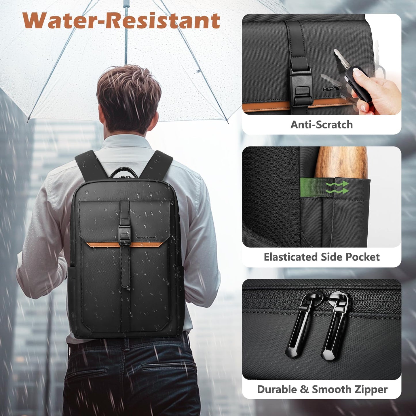 hk Slim Backpack for Men Women, 15.6 Inch Business Laptop Backpacks, Water-resistant Anti-theft Lightweight Computer Bag for Office Work Travel College Daily Elegant Casual - Black