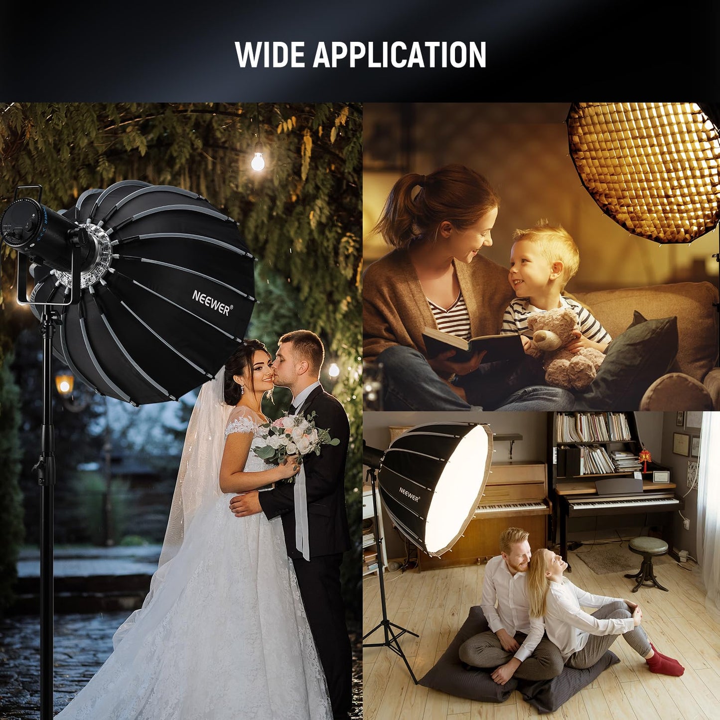 NEEWER 28"/70cm Parabolic Softbox Bowens Mount, Quick Release with Diffusers/Grid/Bag for Video Continuous Lighting CB60 CB200B MS60 MS150B Q4 Compatible with Godox Compatible with Aputure 600d, NS70P