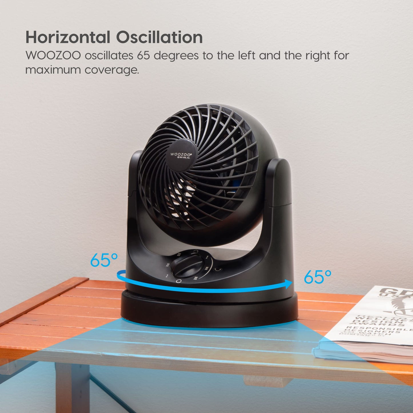 IRIS USA WOOZOO Desk Fan, Oscillating Table Air Circulator, 3 Speeds, 32ft Max Air Distance, 112° Adjustable Tilt, 27.5db Low Noise Motor, Small Fan for Bedroom, Office, Dorm, Black