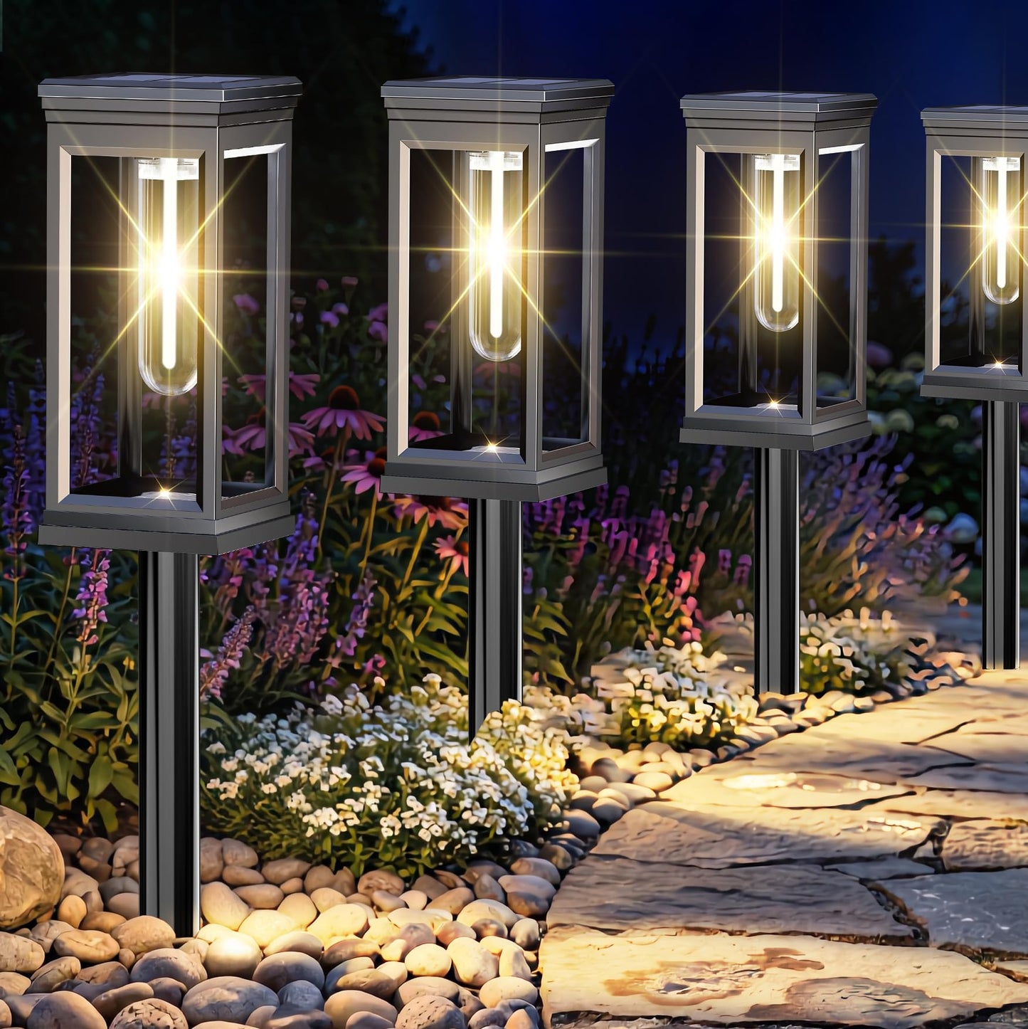 Solar Lights Outdoor 8 Pack, Bright Solar Pathway Lights Outdoor Waterproof for Outside, Auto On/Off Solar Garden Lights Landscape Decorative for Yard Patio Walkway Driveway Lighting, WarmWhite