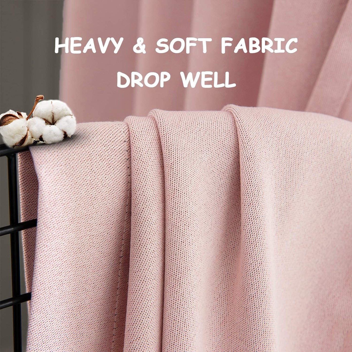 GRALI Blackout Curtain Panels, Light Blocking Noise Reducing Thermal Insulated Tweed Textured Drapes for Living Room (2 Pcs, 52 Inch by 84 Inch, Blush Pink)