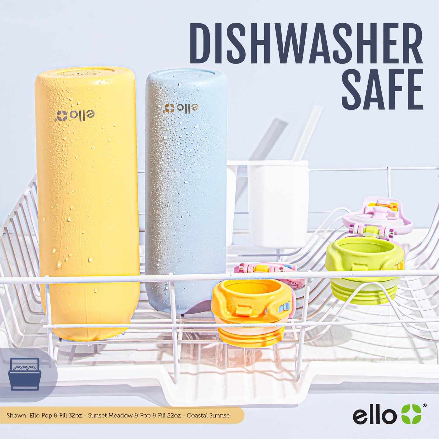 Ello Pop & Fill 22oz Stainless Steel Water Bottle with QuickFill Technology, Double Walled and Vacuum Insulated Metal, Leak Proof Locking Lid, Sip and Chug, Reusable, BPA Free, Aurora