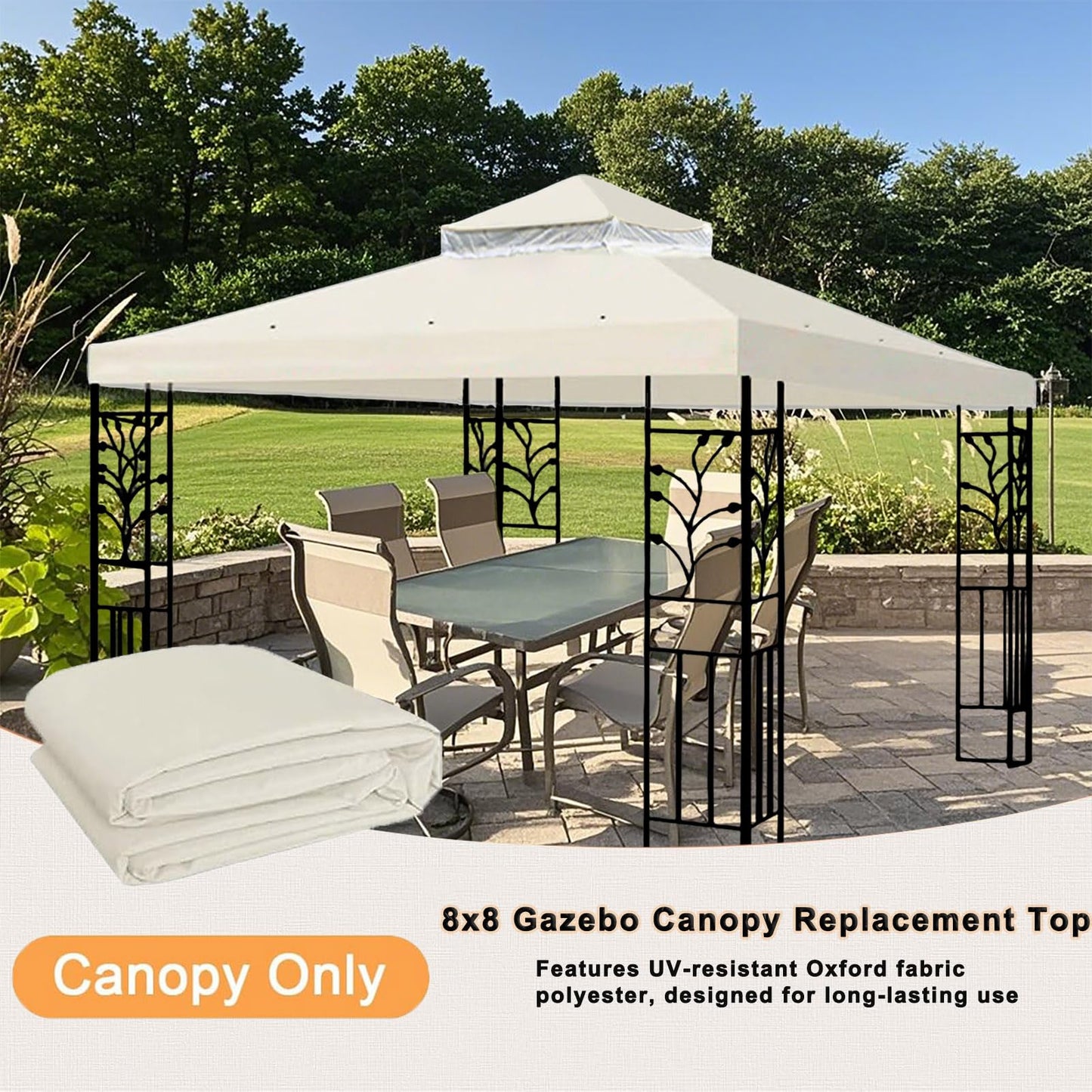 8'x8' Gazebo Canopy Replacement Top, 2 Tier Outdoor Waterproof Gazebo Canopy Cover with Drainage Hole, for Outdoor Patio Backyard Garden Lawn Sun-Shelter (Brown)