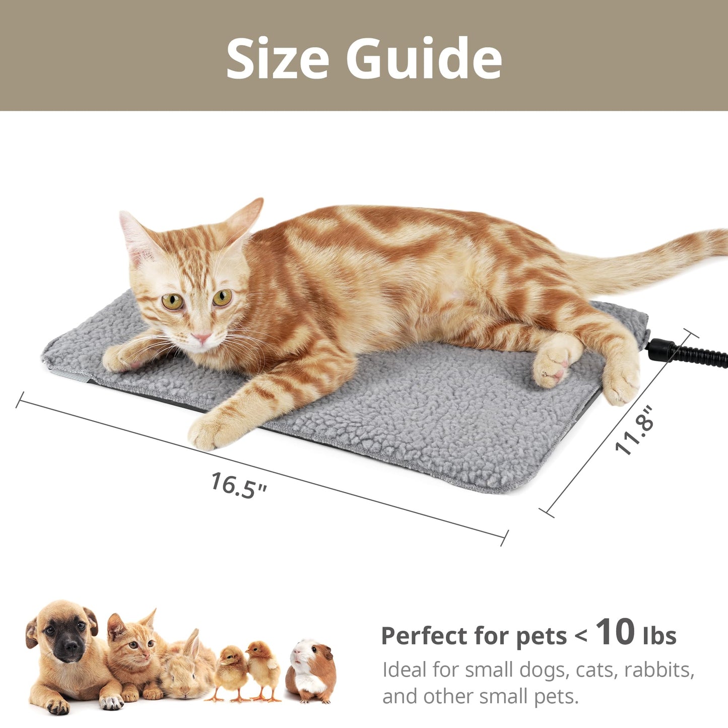 Petace Outdoor Heated Pad for Small Animals, Anti-Bite & Waterproof Cat Heating Pad, Indoor Pet Warmer for Cat Houses/Rabbit Hutches/Chick Brooders in Extreme Weather, 16.5" x 11.8", 35 Watts