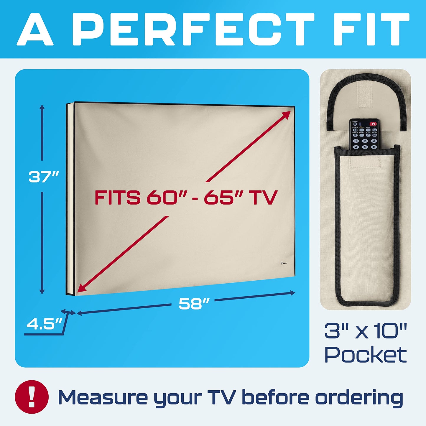 Outdoor TV Cover 65 Inch, Waterproof & Weatherproof | Outdoor TV Enclosure | SmartShield Screen Protector | TV Display Protectors – Beige