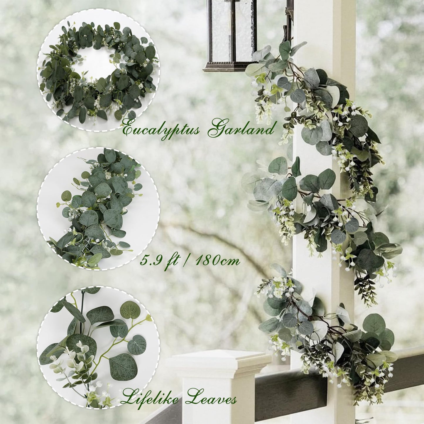 SOMYTING Artificial Eucalyptus Garland, 4 Packs 5.9Ft Faux Greenery Vines with White Babys Breath Flowers Gypsophila Fake Silver Dollar Eucalyptus Leaves Vines for Wedding Party Mantle Table Decor