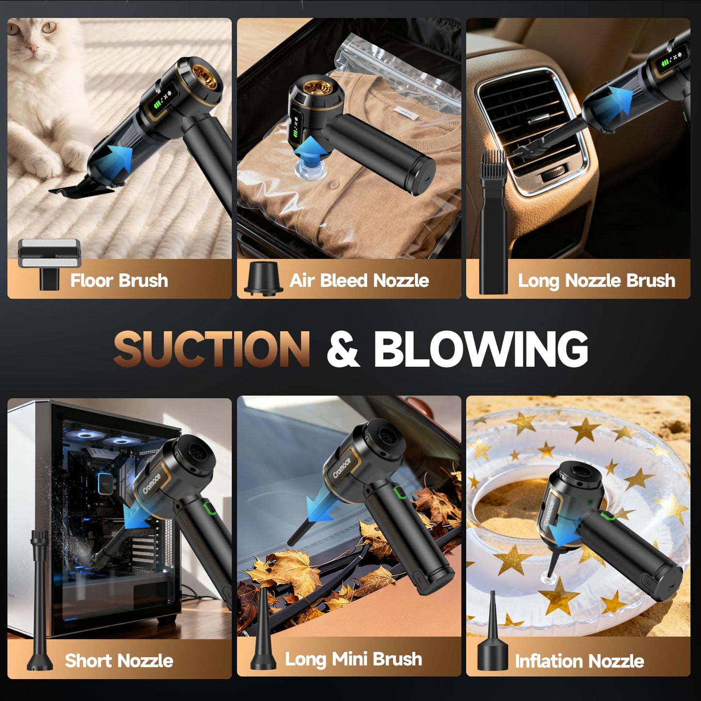 Car Vacuum Cleaner Cordless Powerful, 24000PA Handheld Vacuum Portable, Mini Vacuum with 3 Modes, LED Display, One-Click Empty, Rechargeable Duster/Blower/Pump Hand Vacuum for Car, Home,Office