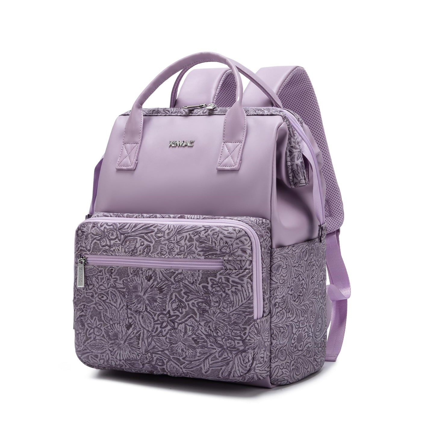Kinmac Wide Open Style Laptop Backpack for Laptop Up to 15.6 Inch Men Women Travel Outdoor Backpack (Purple Flower PU)