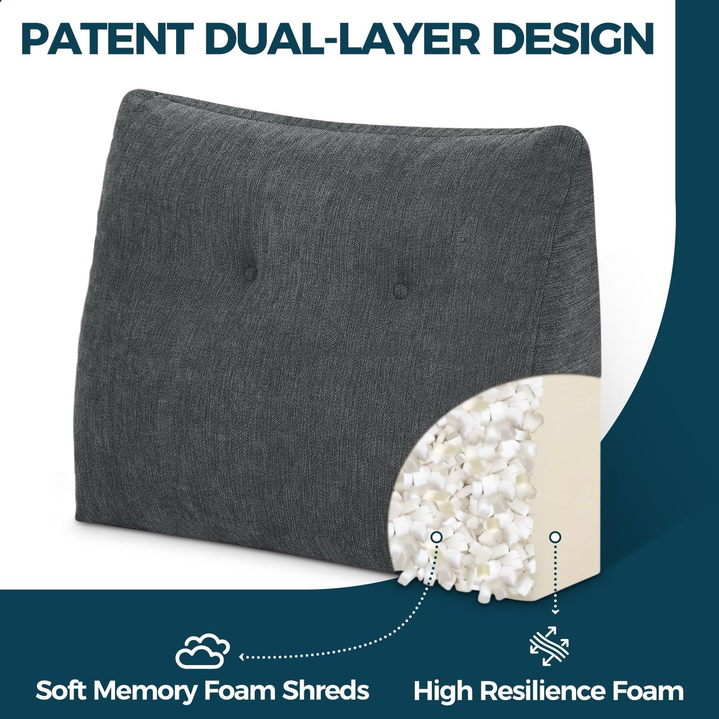 TANYOO Back Support Pillow for Recliner Soft Dual Layer Lumbar Support Pillow with Shredded Memory Foam Ergonomic Orthopedic Couch Lumbar Cushions for Elderly Lower Back Pain Relief Dark Grey
