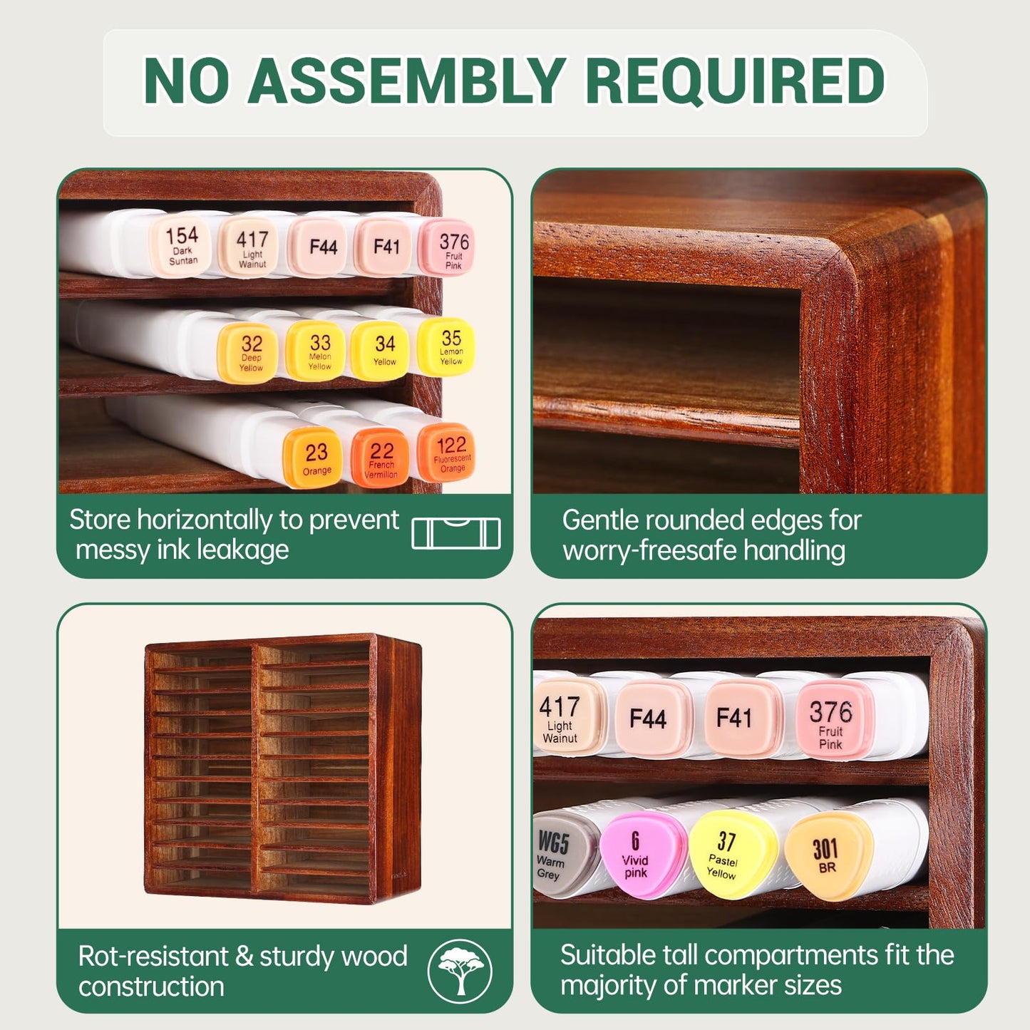 Wooden Organizer Holds 176 Markers, No Assembly – Marker/Alcohol Marker Storage, Wooden Desk Organizer/Holder, Rangement Crayon Alcool for Artists, Kids, Home Ofifce Mothers' Day Birthday Gift