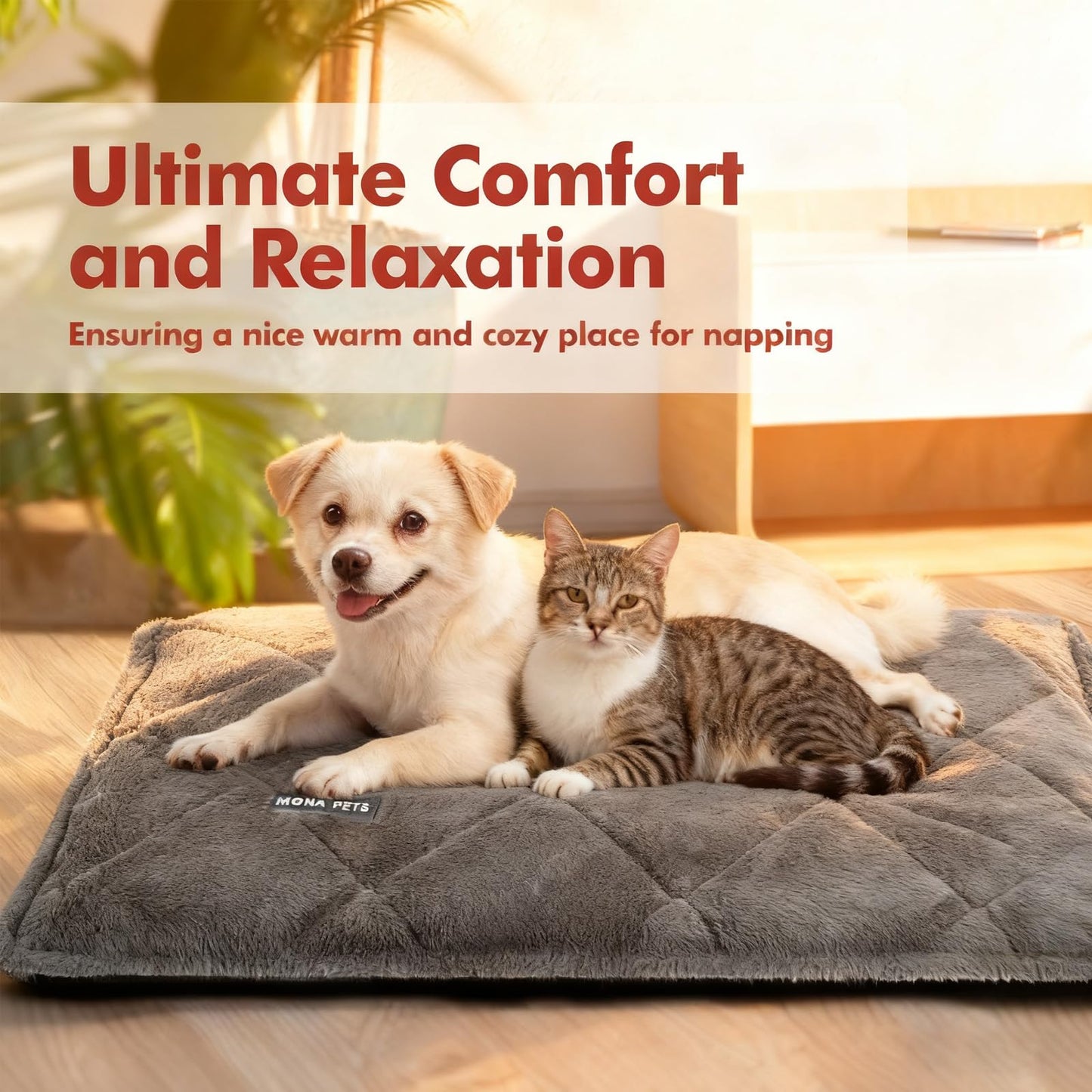 Mora Pets Self Heating Cat Bed Self Warming Cat Bed Ultra Warm Self Heating Cat Pad Self Warming Dog Crate Bed Thermal Cat Pad 36 x 24 Inches Removable Cover Outdoor Indoor for Cats and Dogs