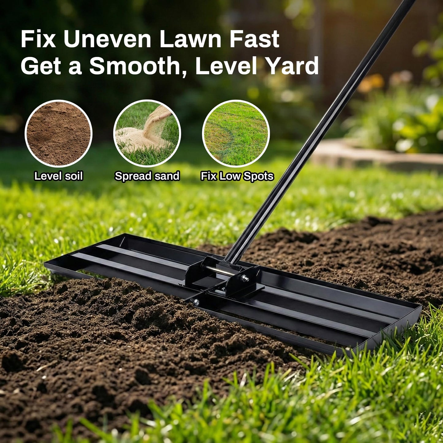 YEEOZOE Lawn Leveling Rake 30" x 10", Heavy Duty Surface Leveling Rake with 79" Extra Long Handle, Lawn Leveler for Soil, Sand, Dirt & Compost – Yard, Garden, Golf Course & Landscaping
