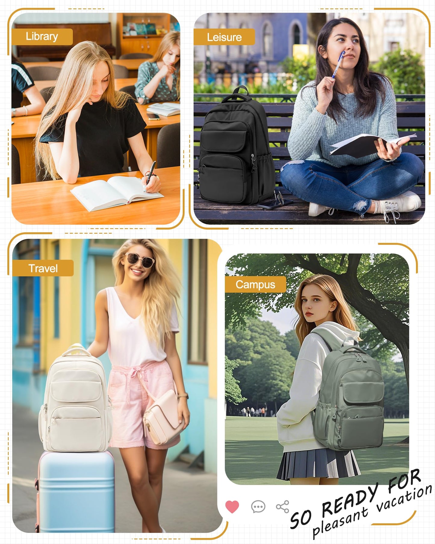 School Backpack for Women Men High School Bag for Boys Girls Teens Waterproof College Laptop BackpackBackpack Carry on(Beige)