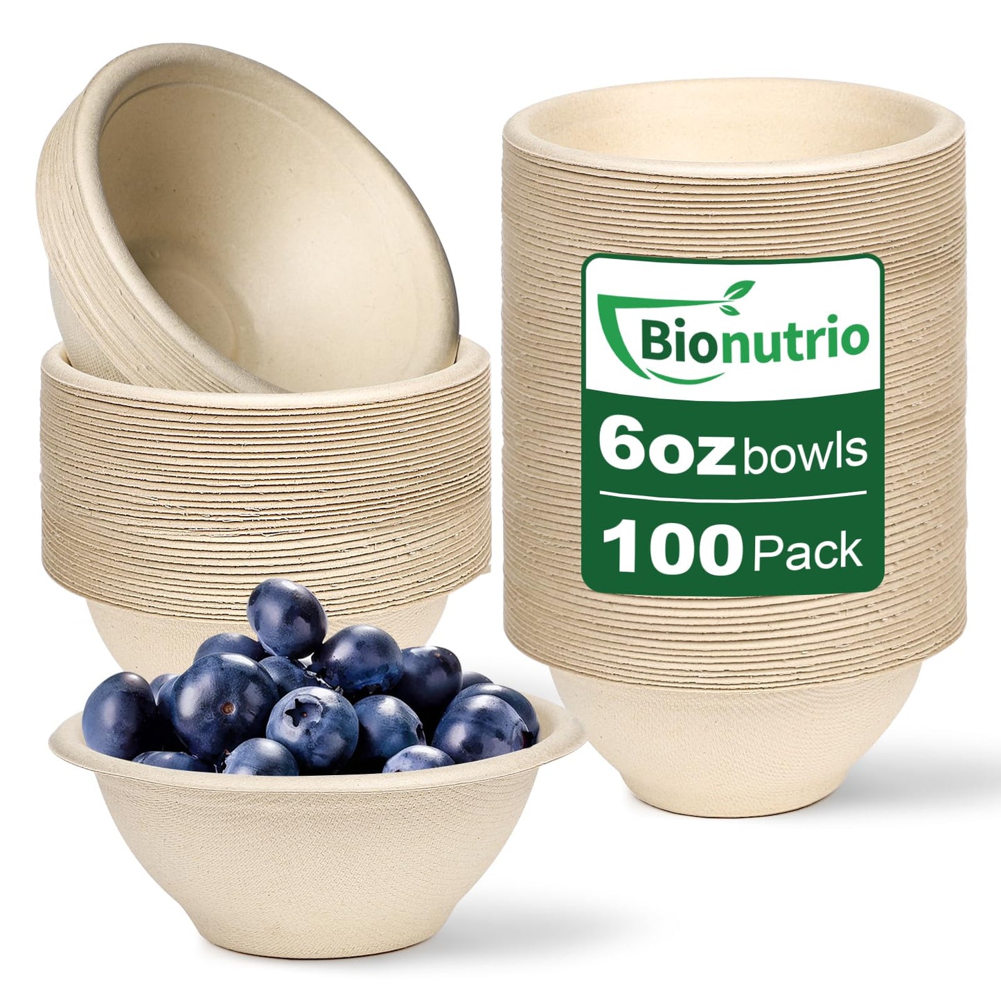 Small Paper Bowls 6 oz, 100 Pack Biodegradable Bagasse Bowls