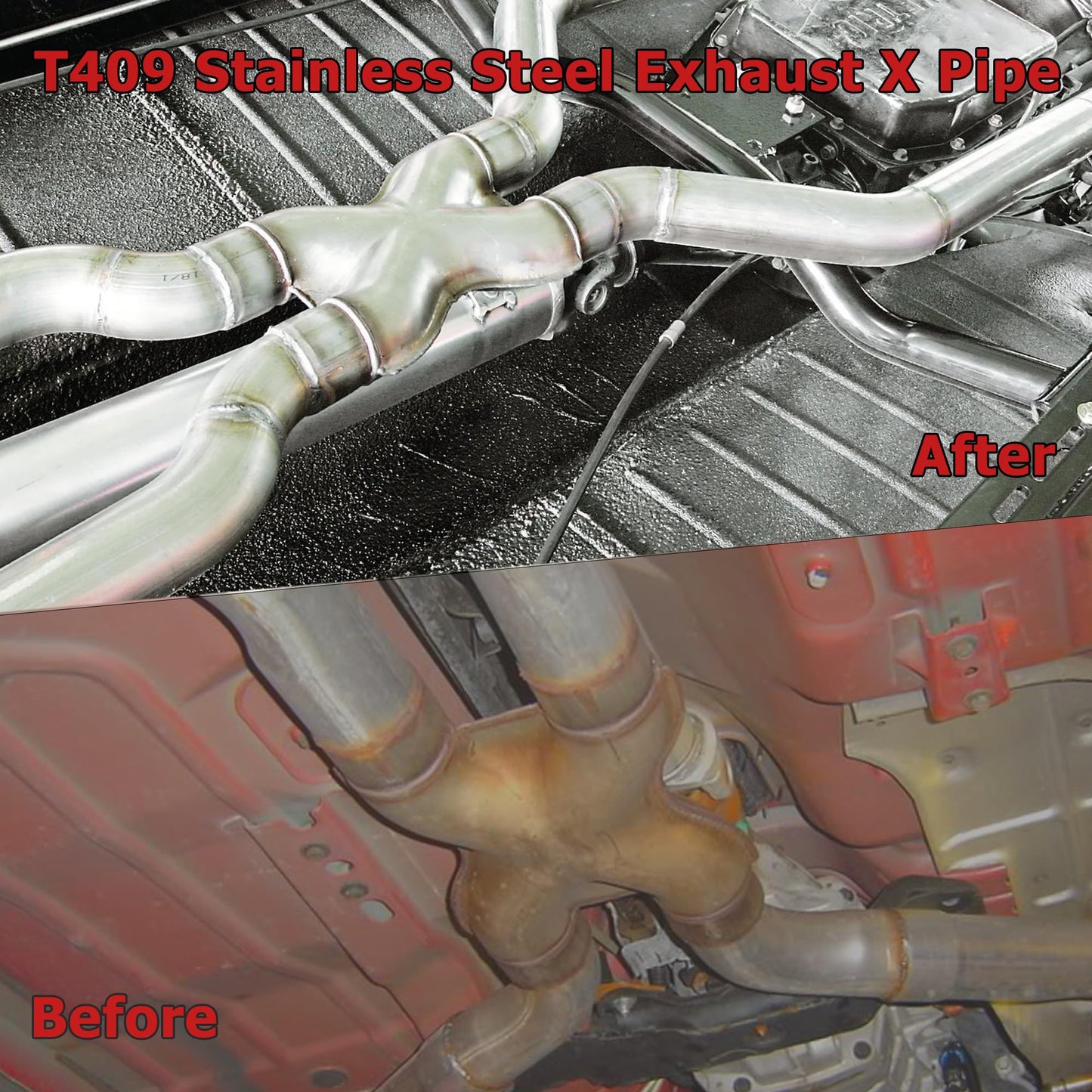 Exhaust X Pipe, T409 Stainless Steel X Pipe 2.5'' Dual to 2.5'' Dual Exhaust Adapter Connector, 2 1/2 Inch Universal Crossover X Pipe, 12" Overall Length, Weld-On