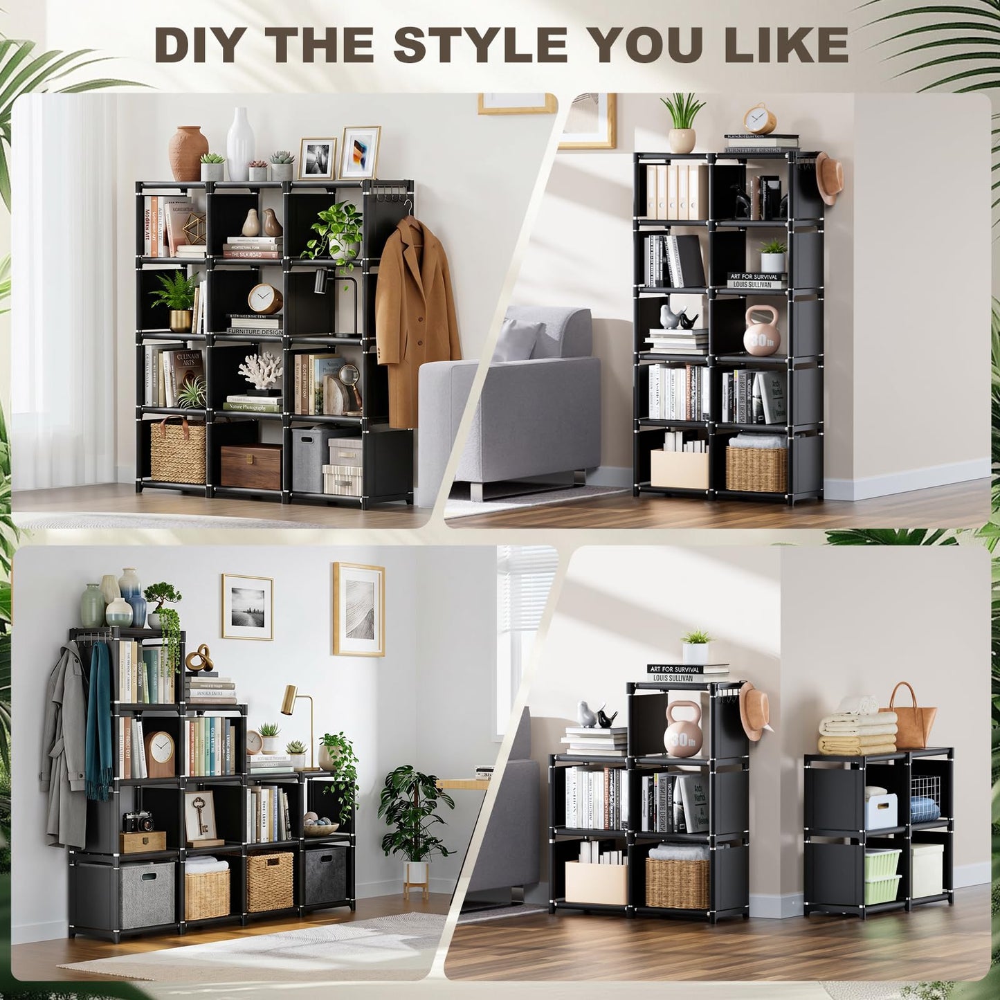 Mavivegue Bookshelf,12 Cube Storage Organizer,Book Shelf Organizer,Tall Bookcase Shelf, Cube Shelf, Cubbies Closet Storage Organizer Shelves for Bedroom,Living Room,Home,Office (Black)