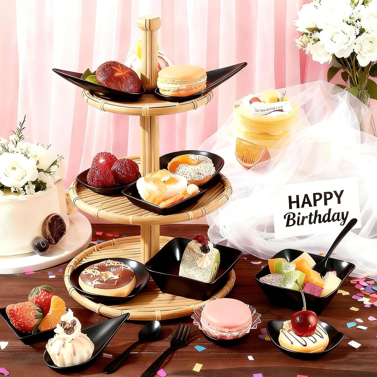 600 Pcs Mini Disposable Appetizer Plates Set, 6 Shapes Plastic Dessert Cups and Spoons, Forks for Parties, Weddings, Buffets, Mousse, Ice Cream, Snacks (Transparent)