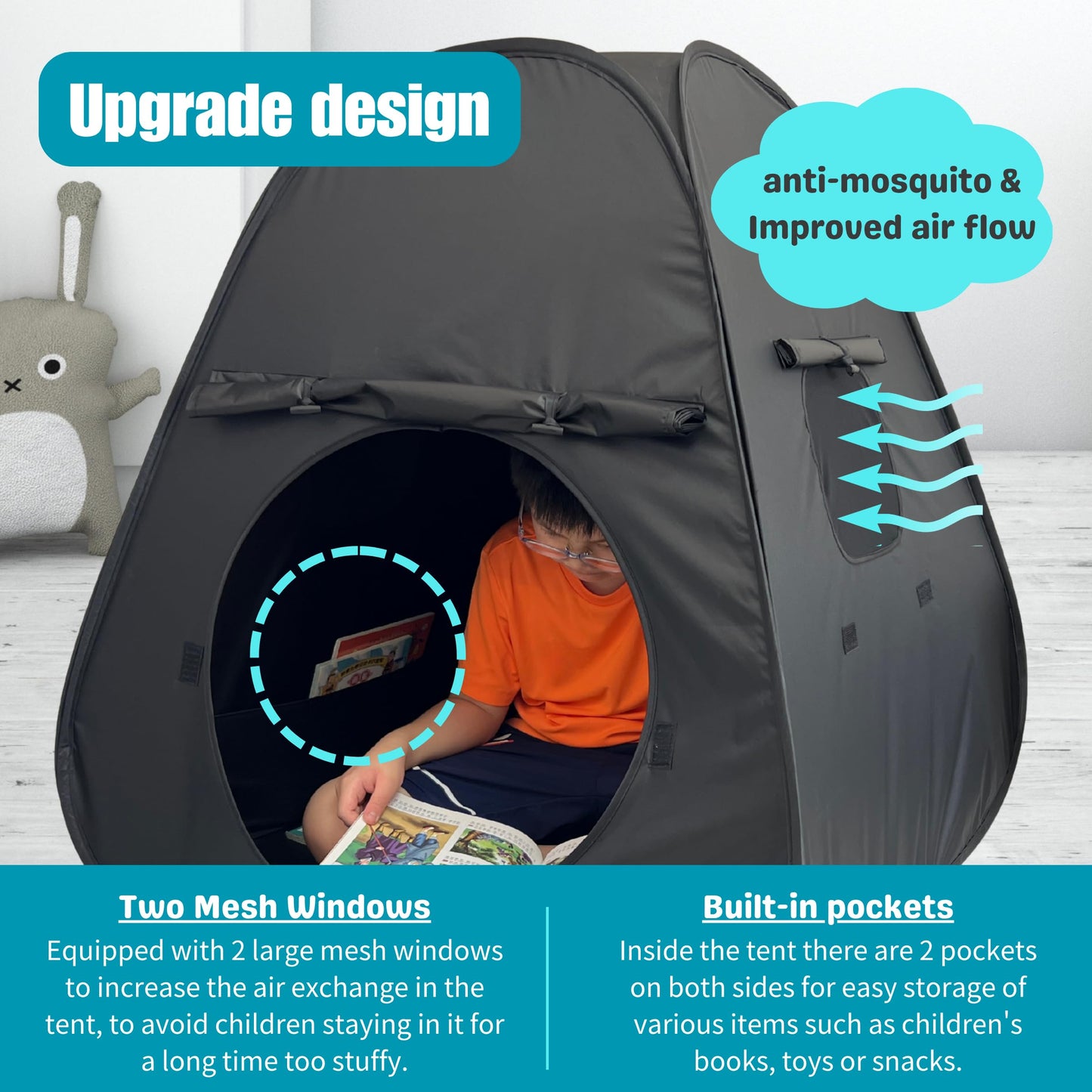lukidoki Sensory Tent for Kids with Autism - Sensory Calm Corner Helps ADHD, SPD Children Relax, Reduce Anxiety - Portable Pop-up Blackout Hideout Play Tent Toys Add Windows