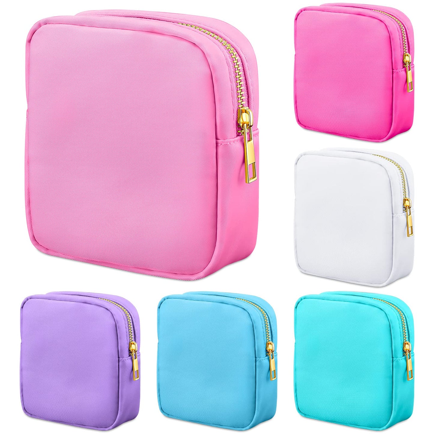 6 Pcs Nylon Cosmetic Bag Travel Make up Pouch Toiletry with Zipper Preppy Makeup Bag Waterproof Organizer Case Set for Women Girls(4.7 x 5.1 x 2 Inches,Colorful)