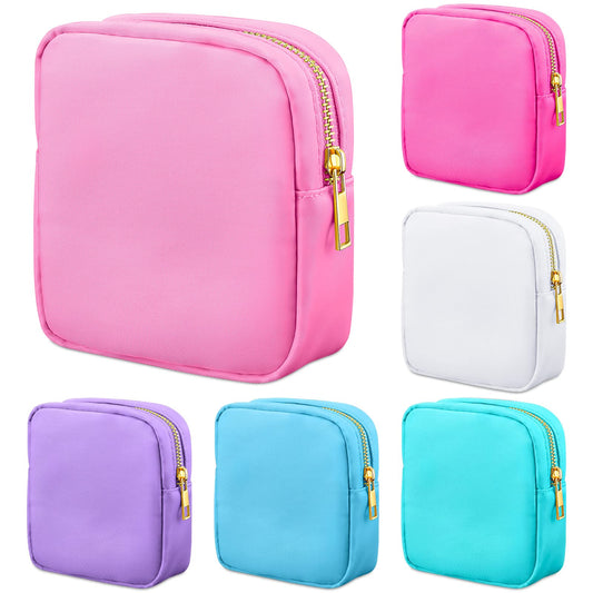 6 Pcs Nylon Cosmetic Bag Travel Make up Pouch Toiletry with Zipper Preppy Makeup Bag Waterproof Organizer Case Set for Women Girls(4.7 x 5.1 x 2 Inches,Colorful)