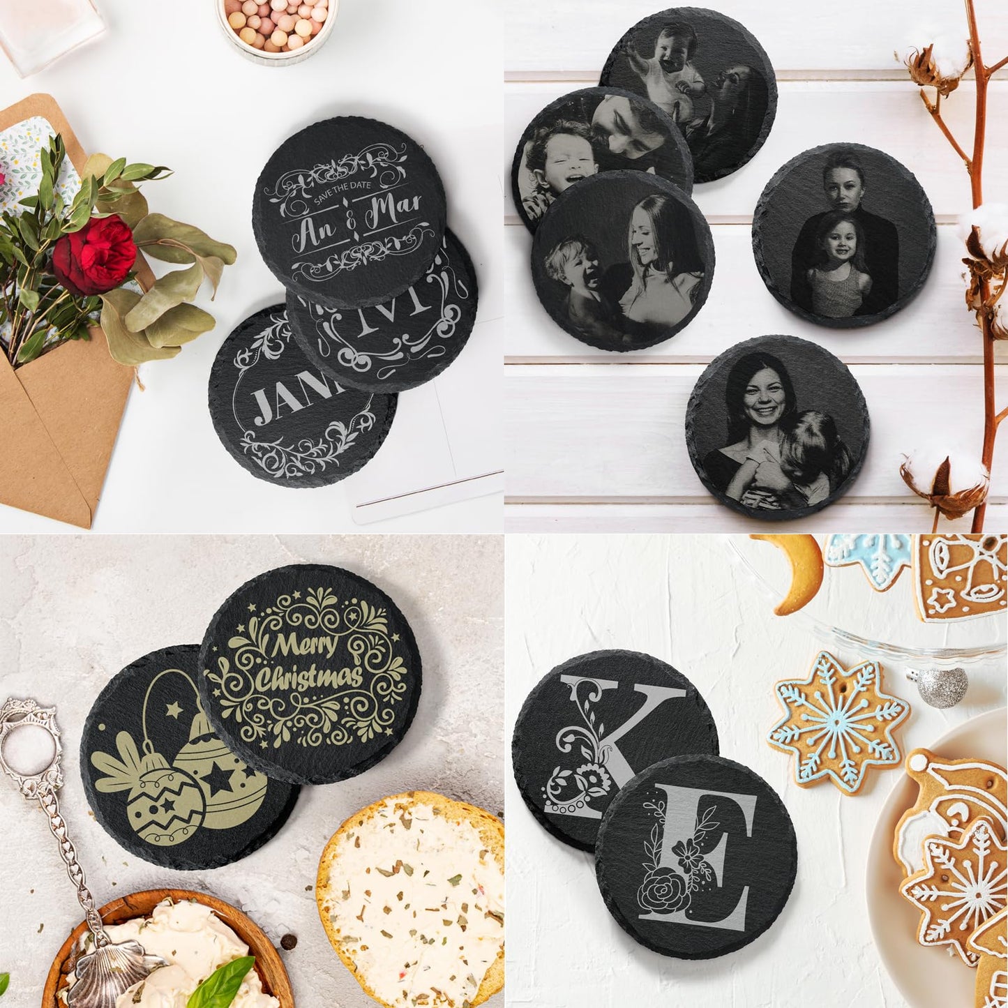 MAPRIAL 36 Pieces Slate Coasters, 4 Inch Round Coasters for Drinks Black Stone Coasters Bulk Rustic Coasters Set with Anti-Scratch Backing for Bar, Housewarming Gifts, DIY, Home Decor, Table, Cup