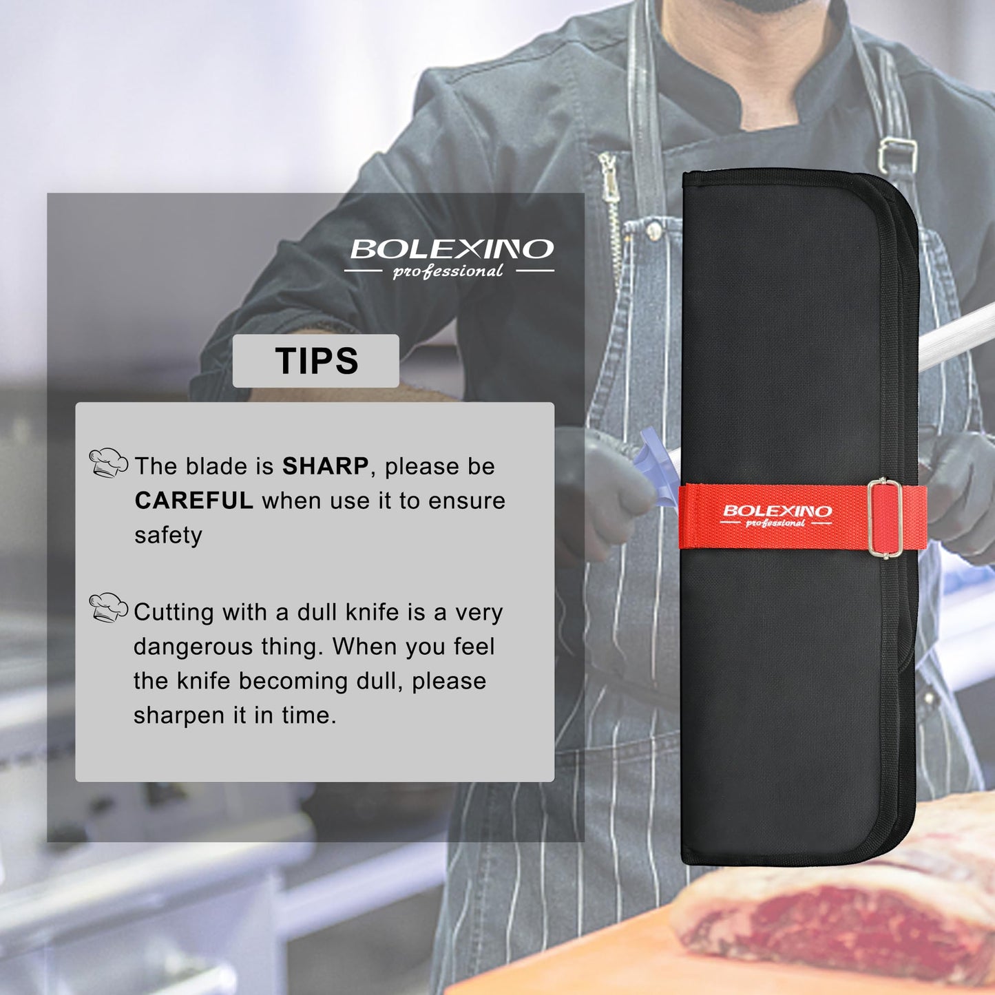 BOLEXINO 5 PCS Butcher Knife Set with Non-Slip Softgrip, Commerical Grade for Meat Cutting Skinning Boning Slicing, Incl. 10" Sharpener Rod & Portable Knife Roll Bag, X50CrMoV15 German Steel