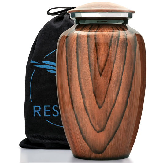 Aubree Woodgrain Aluminum Urns for Adult Male. Cremation urns for Human Ashes Adult Female. Decorative Wood urns for Human Ashes by Restaall