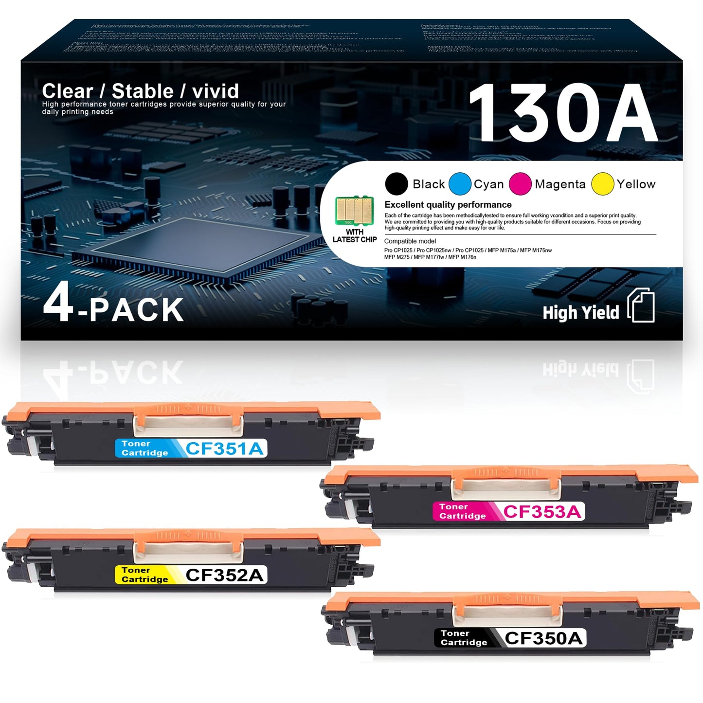 130A Toner Cartridges 4-Pack High Yield Replacement fo hp Color Laserjet pro MFP M177fw M176n M177 M176 Printer