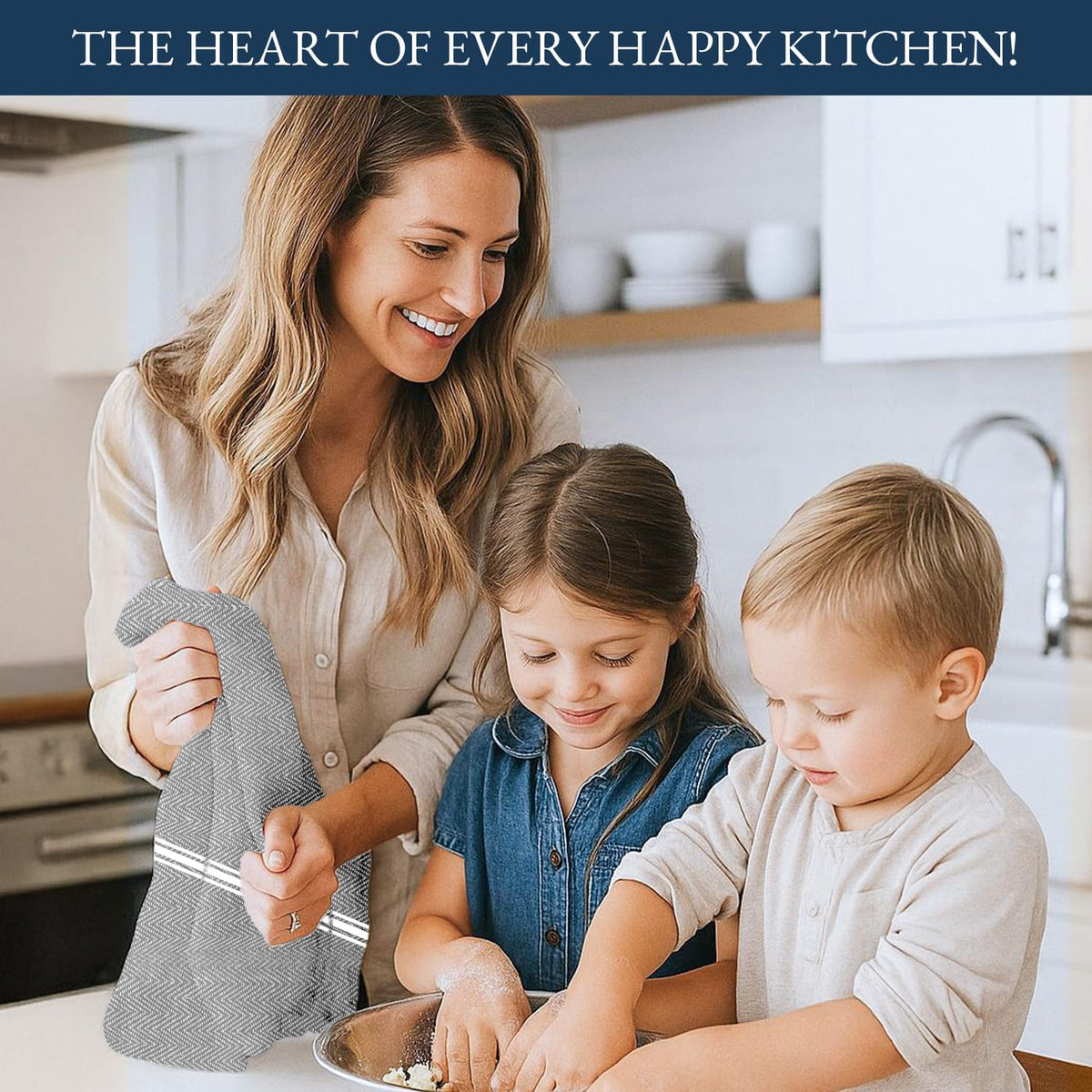 Kitchen Towel Set - 100% Cotton Kitchen Towels, Reusable Dish Cloths, Grey Dish Towels for Kitchen, Soft Absorbent Tea Towels, Durable Kitchen Hand Towels, 14” x 25” Kitchen Dish Towels - 12 Pack
