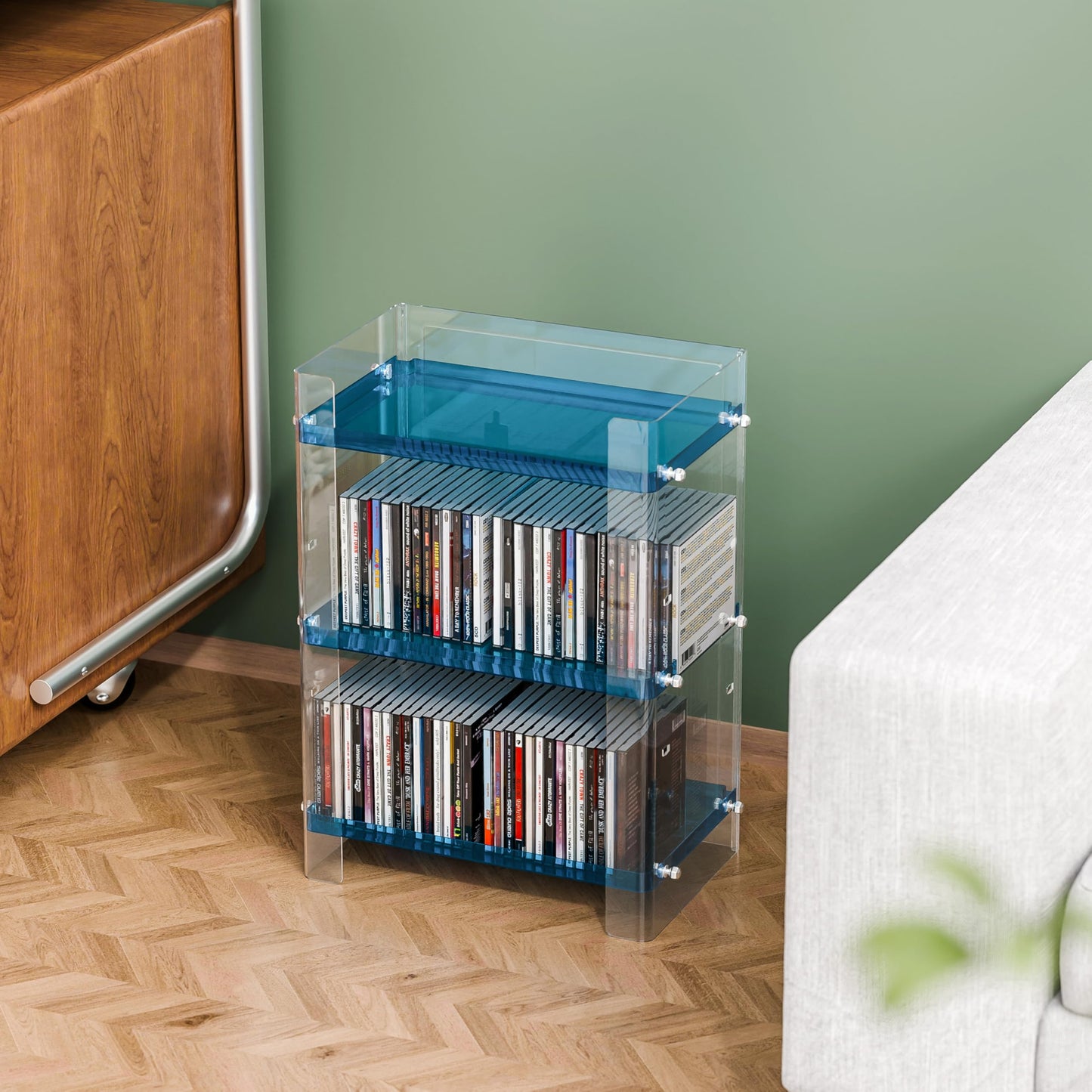 YFEEN 3 Tier Clear Acrylic CD Organizer, Holds Up to 54 CDs, Countertop Storage, Media Shelf, Home Office
