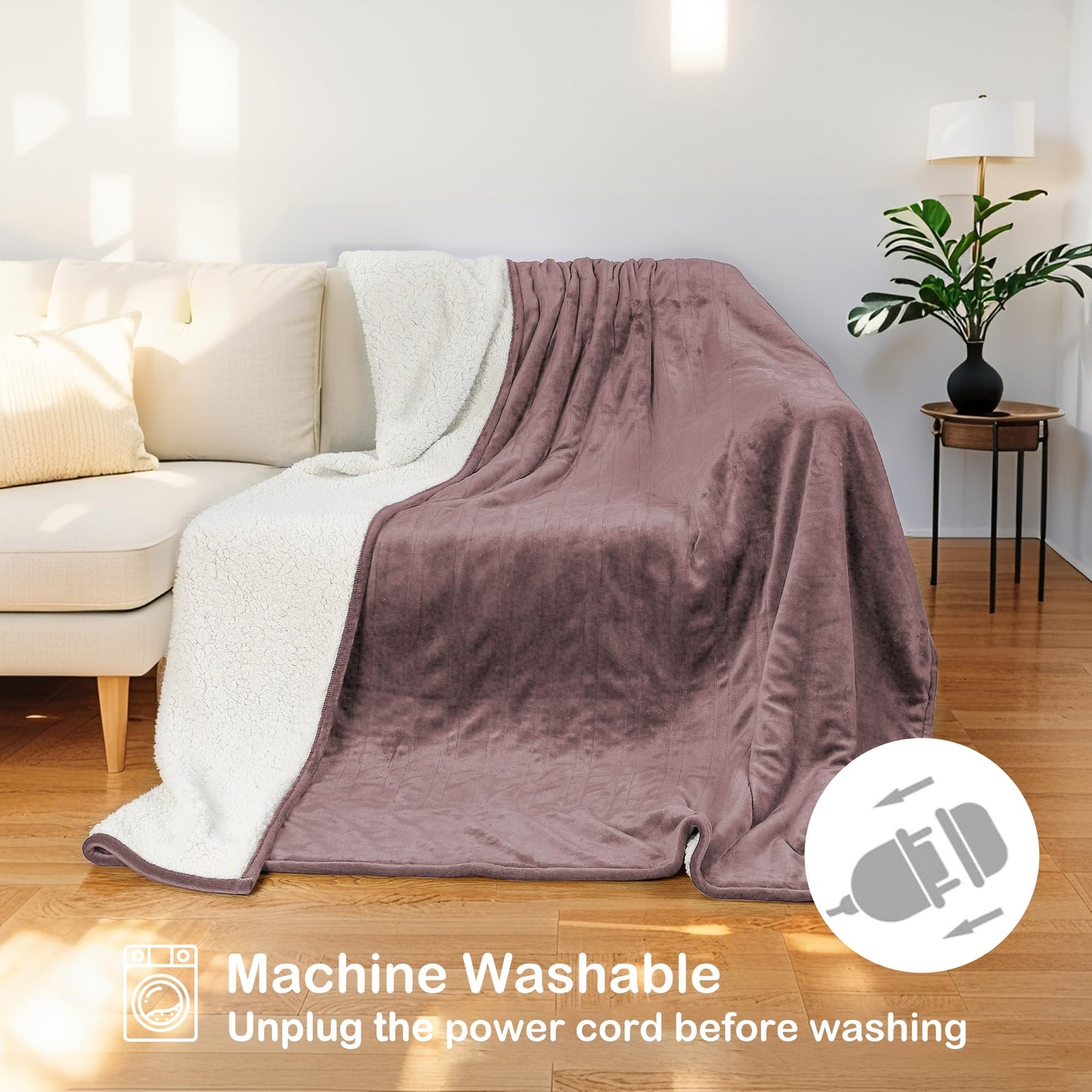 Eydna Electric Heated Blanket Queen Size 84'' x 90''- Soft Plush Flannel Heating Blanket with Dual Controller 10 Heating Level & 1-12 Hour Auto Off, Machine Washable, Purple