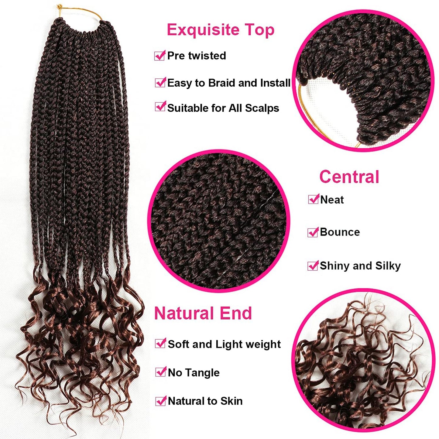 7 Packs 18 Inch Box Braids Crochet Braids with Curly Ends 3X Box Braid Crochet Hair Extension 20 Strands/Pack (18 Inch, T30#)