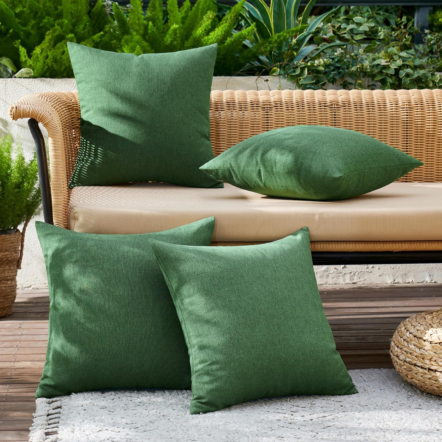 MIULEE Christmas Pack of 4 Decorative Outdoor Throw Pillow Covers Linen Waterproof Pillow Covers Farmhouse Cushion Cases for Patio Garden Tent Balcony Couch Sofa 18x18 inch Dark Green