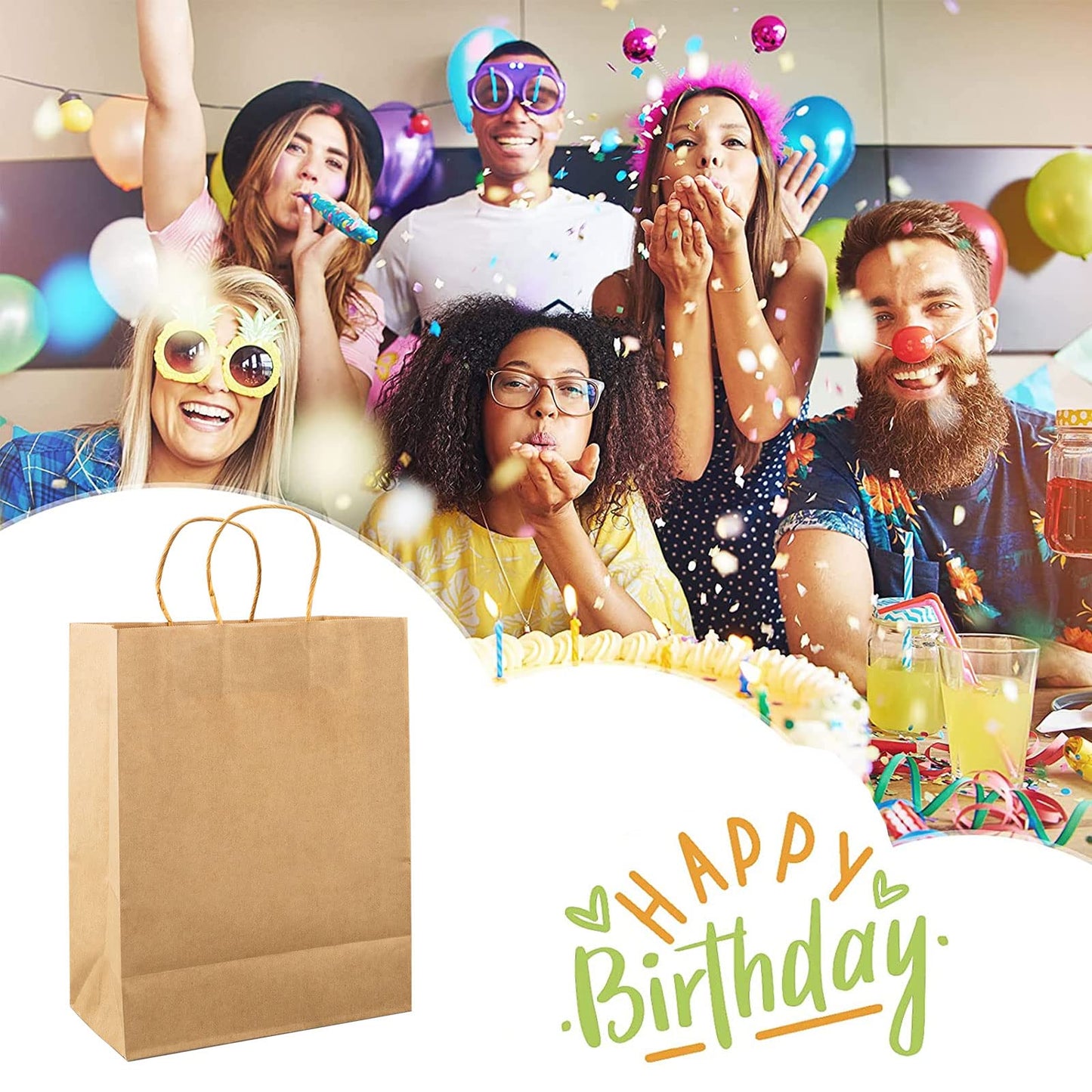 120Pcs Paper Bags with Handles Bulk, 8x4x10 Inch Kraft Paper Bags for Small Business, Shopping Bags, Retail Bags, Gift Bags, Merchandise Bags, Party Bags (Brown)