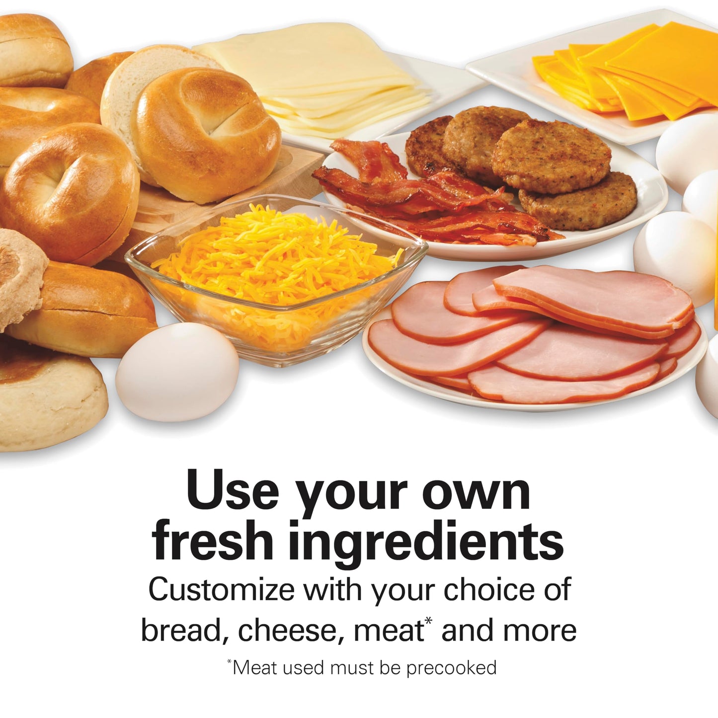 Hamilton Beach Breakfast Sandwich Maker with Egg Cooker Ring, Customize Ingredients, Perfect for English Muffins, Croissants, Mini Waffles, Perfect White Elephant Gifts, Silver (25478RC)